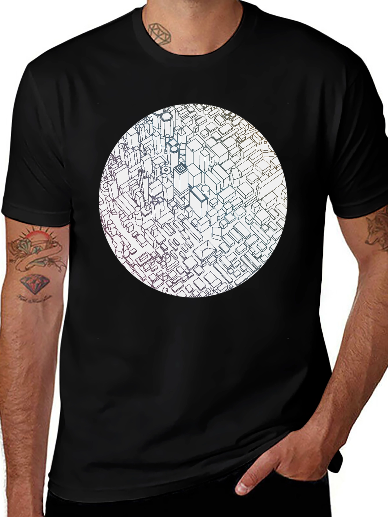 Black Abstract Cityscape Graphic Black T-Shirt main image