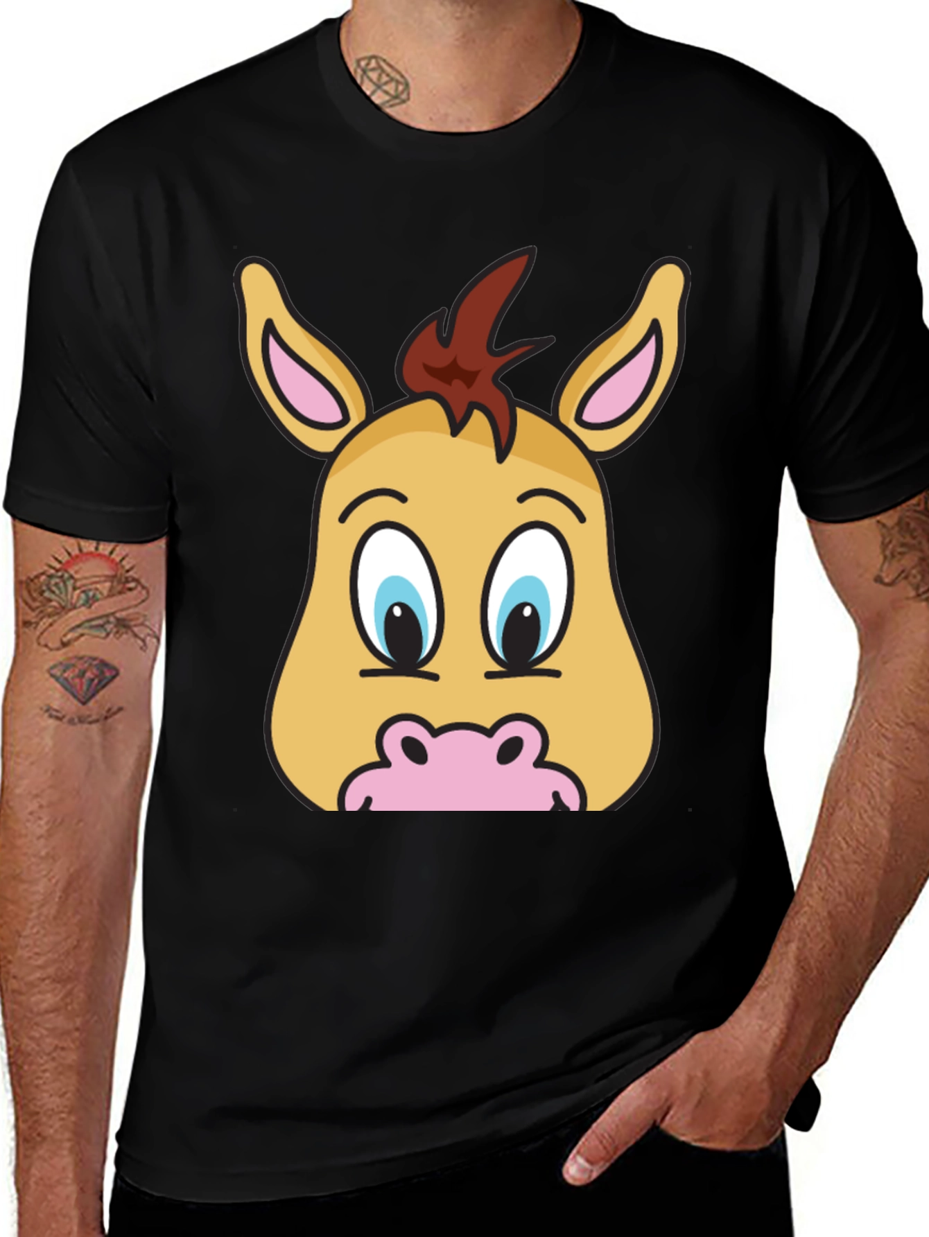 Variant 19 of Funny Cartoon Horse Graphic Tee - Unisex Black T-Shirt