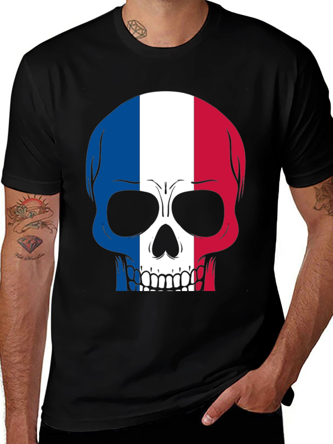 Variant 5 of French Flag Skull Graphic T-Shirt