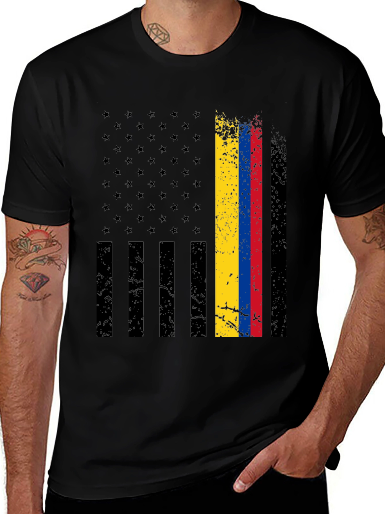 Variant 11 of Distressed American Flag Colombia Colors T-Shirt