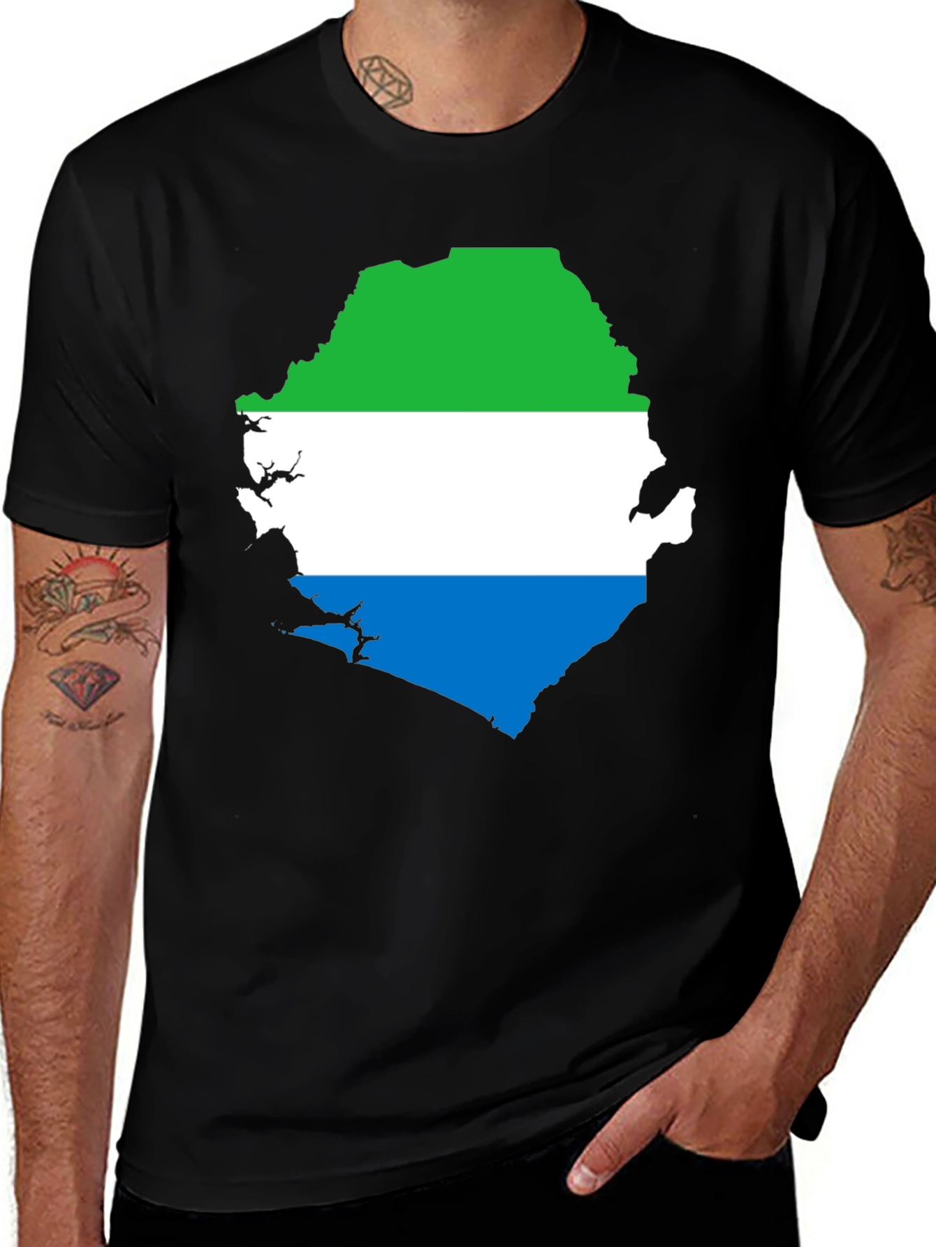 Sierra Leone Flag Map T-Shirt - Black Graphic Tee