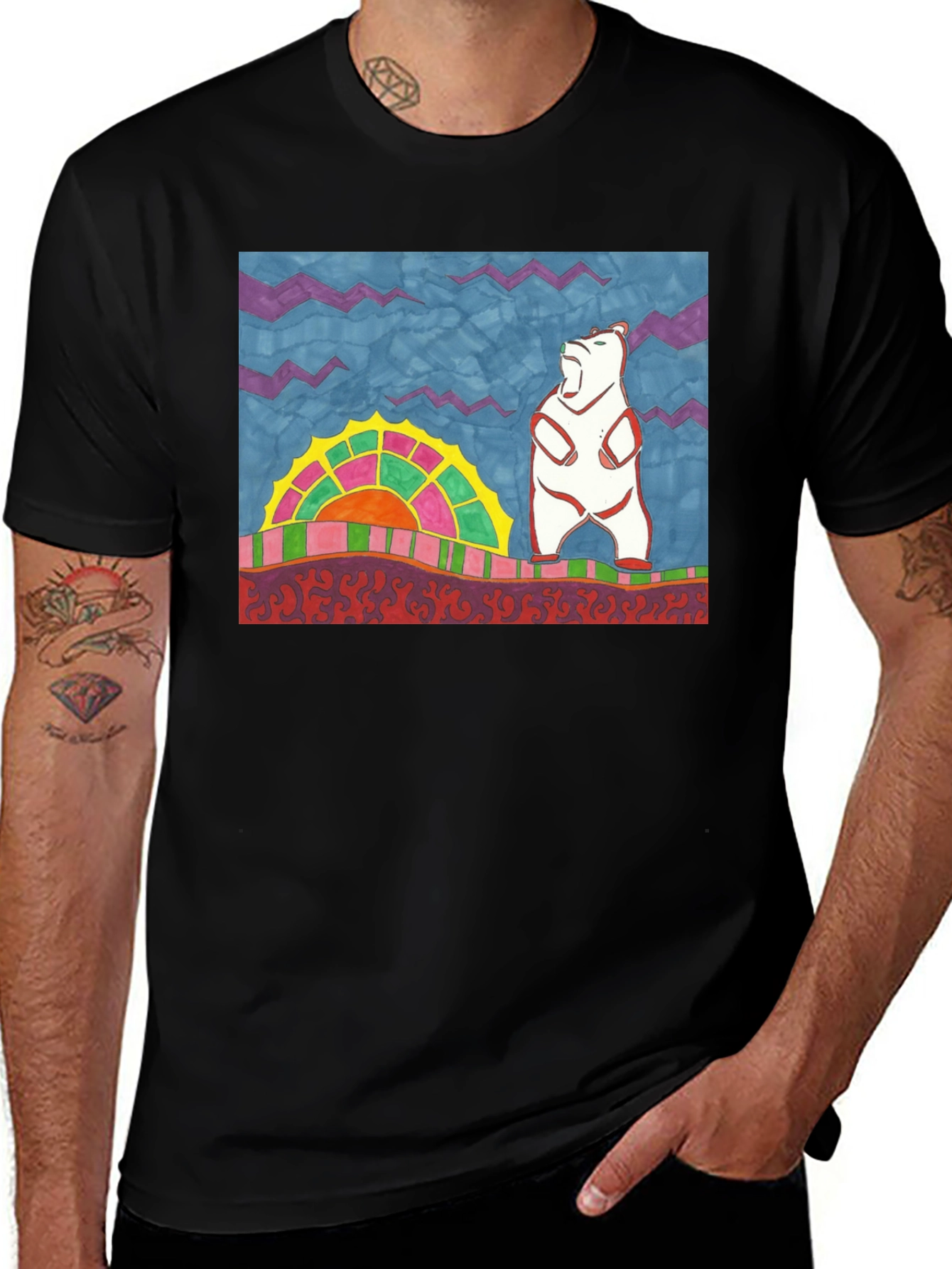 Bear Sunrise Graphic Tee - Unique Art Design