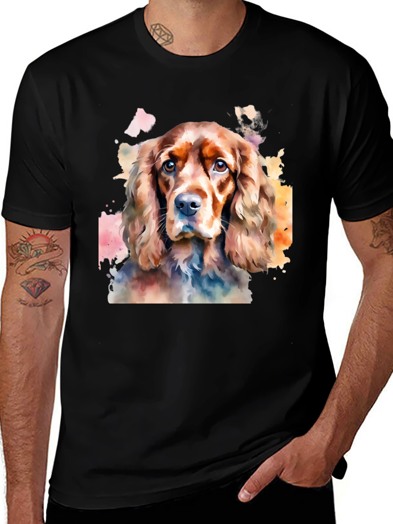 Watercolor Dog Portrait T-Shirt - Unique Cocker Spaniel Design