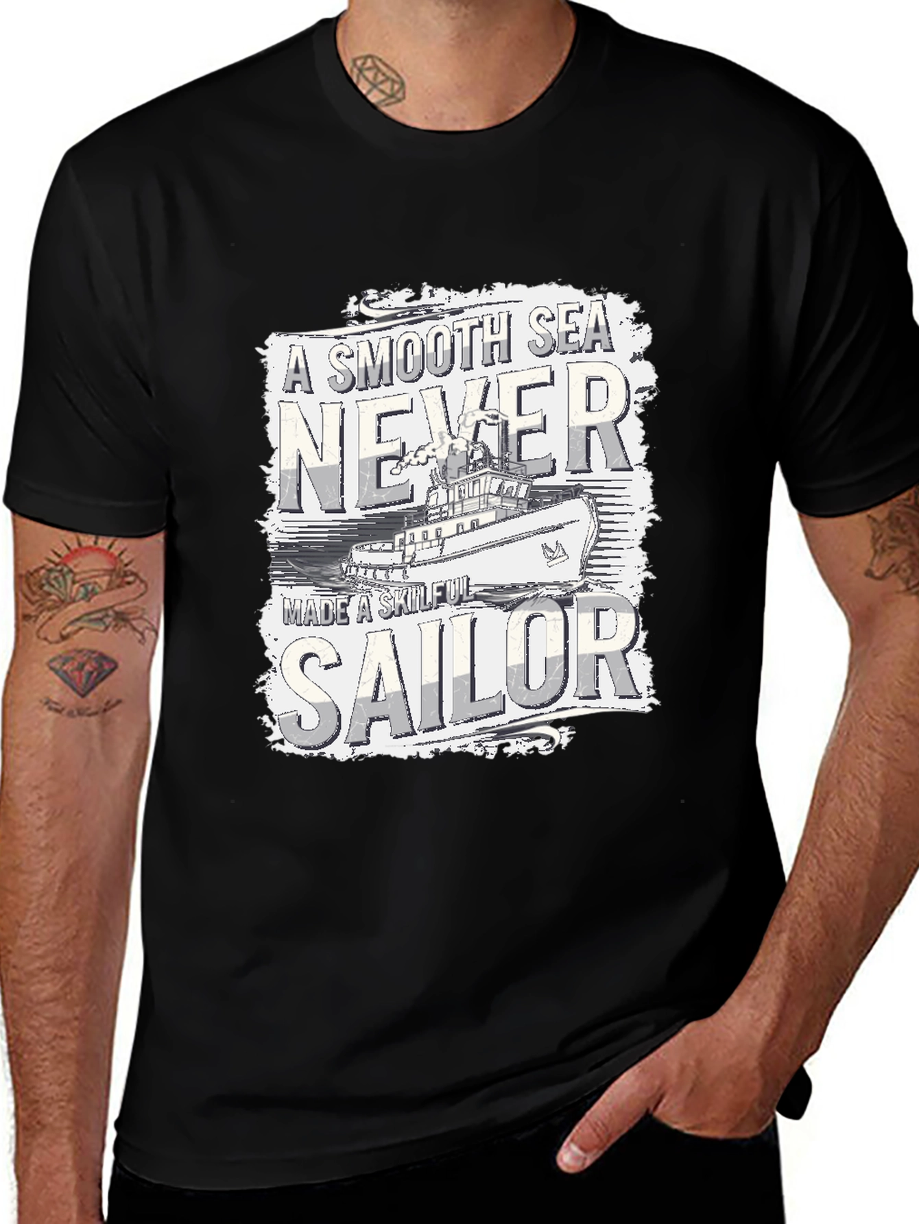 Variant 5 of Smooth Sea Sailor T-Shirt - Black Graphic Tee