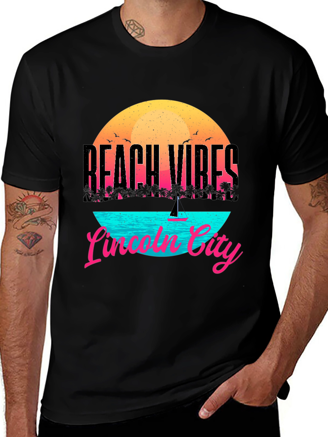 Variant 9 of Beach Vibes Lincoln City T-Shirt - Black