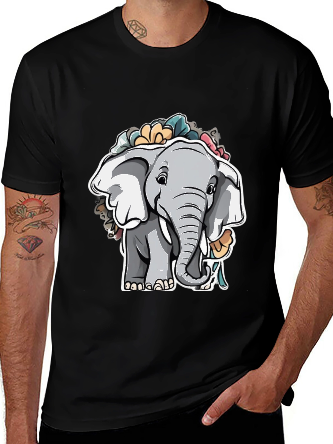 Variant 15 of Elephant Floral Graphic Tee - Cute Animal Shirt