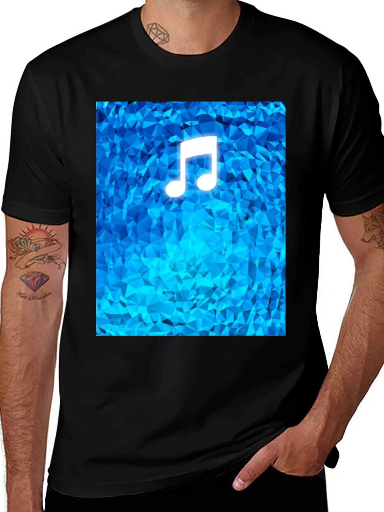 Variant 23 of Music Note T-Shirt - Geometric Blue Design