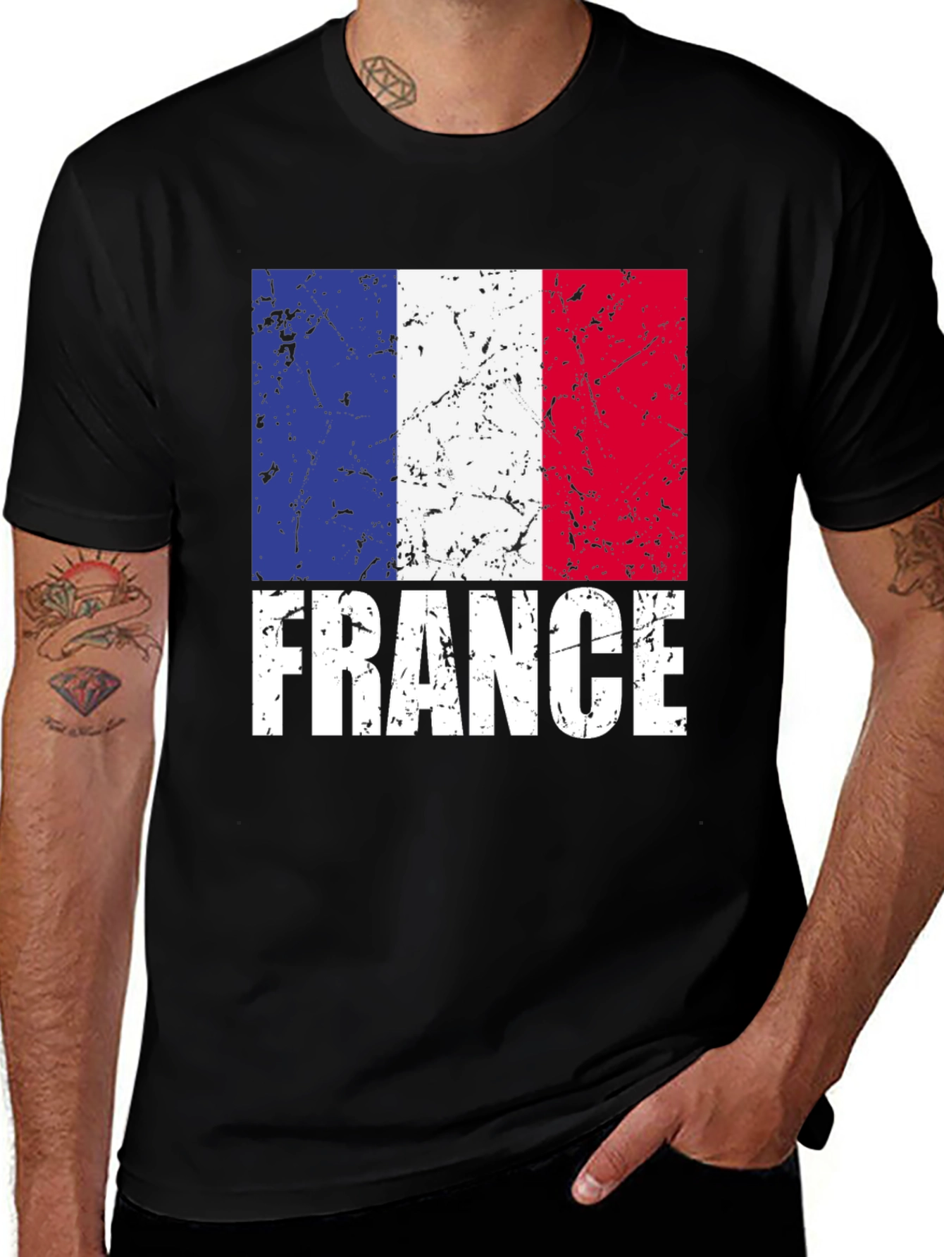 France Flag Graphic Tee - Distressed Print T-Shirt