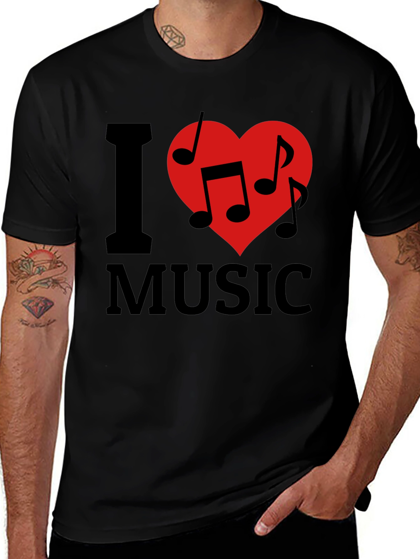Variant 2 of I Heart Music Graphic Tee - Black Cotton T-Shirt
