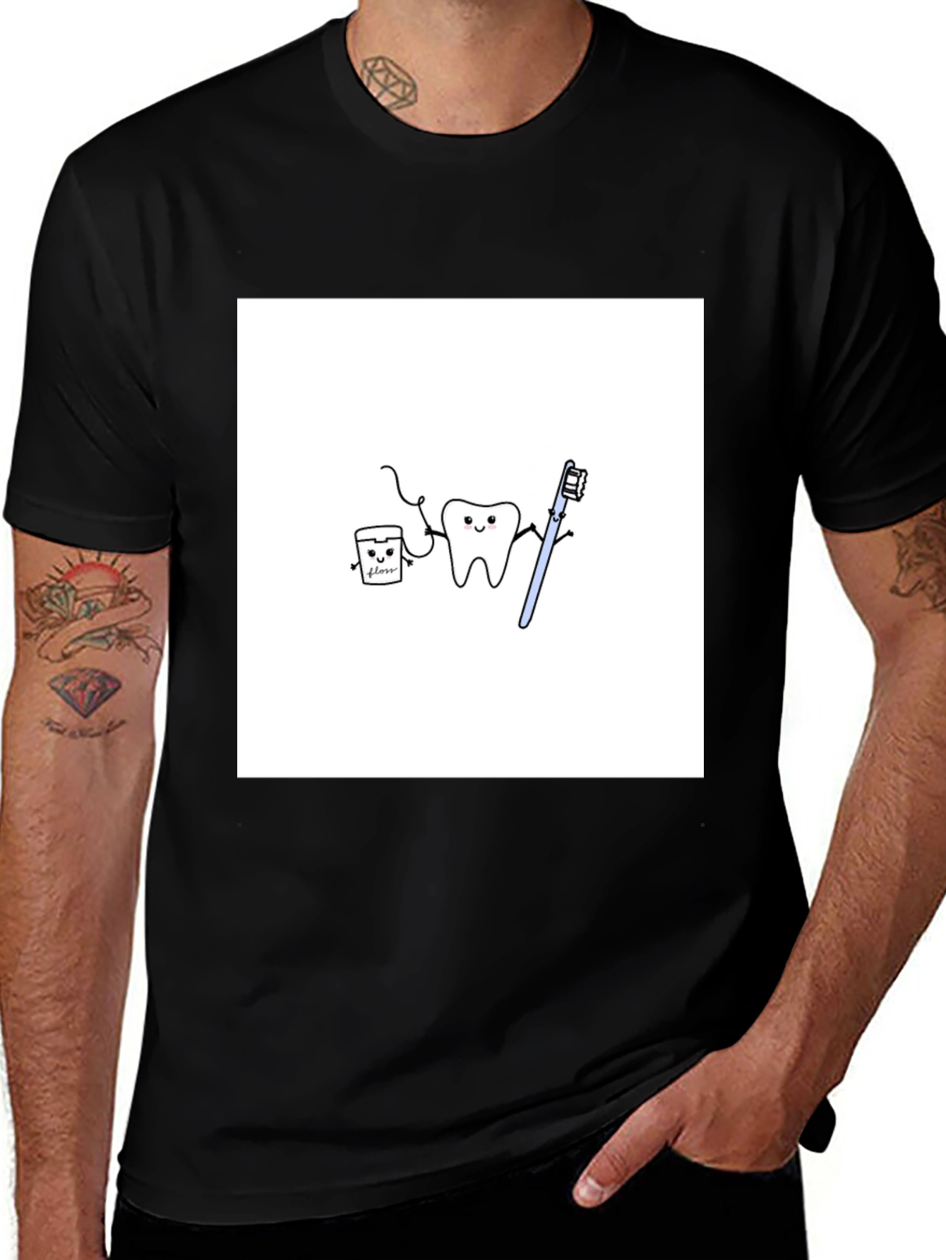 Dental Hygiene Cartoon T-Shirt - Black