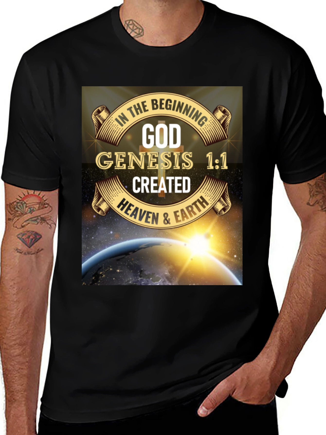 Genesis 1:1 T-Shirt - God Created Heaven & Earth