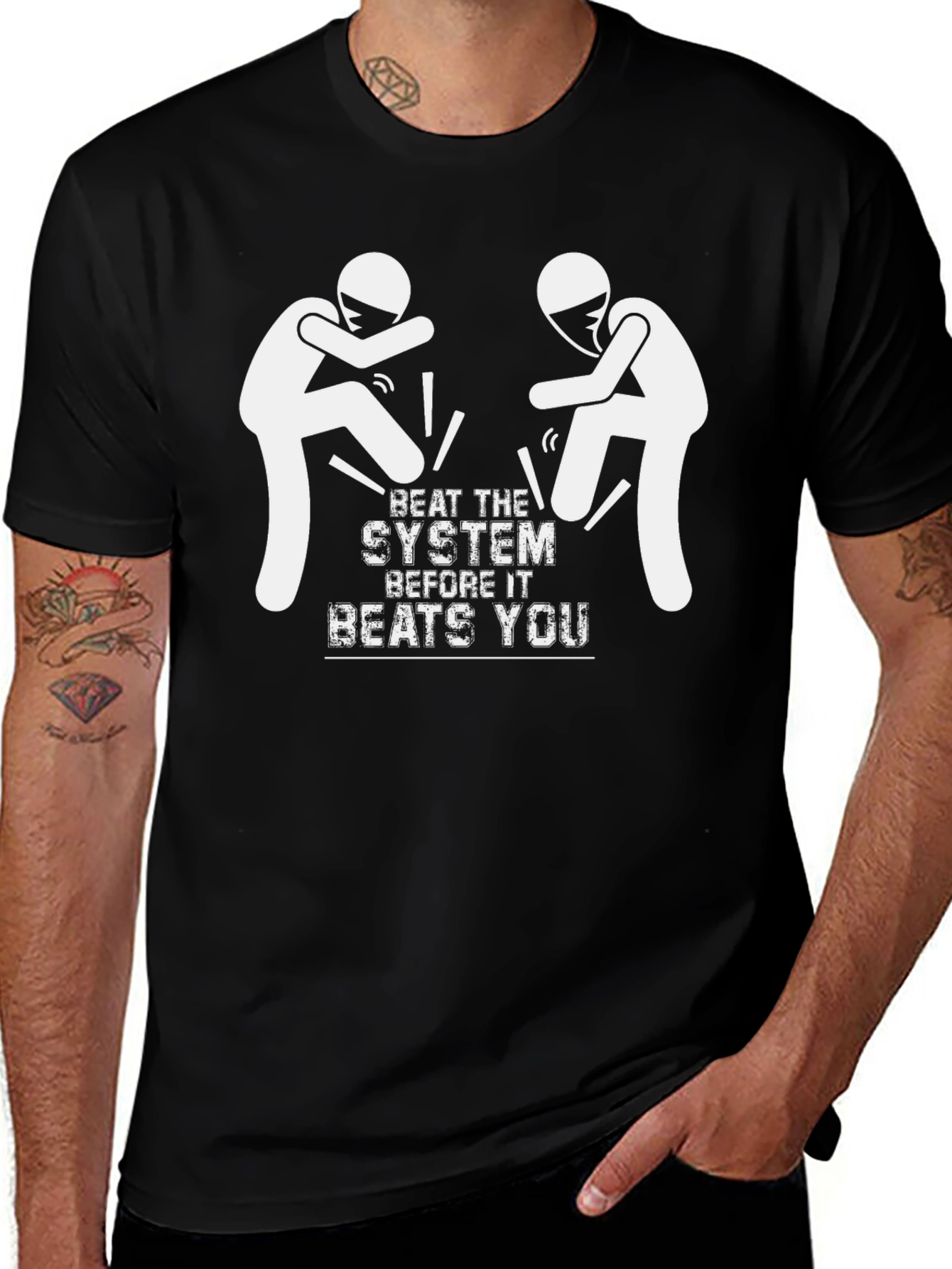Variant 26 of Beat the System Graphic Tee - Black Crew Neck Shirt