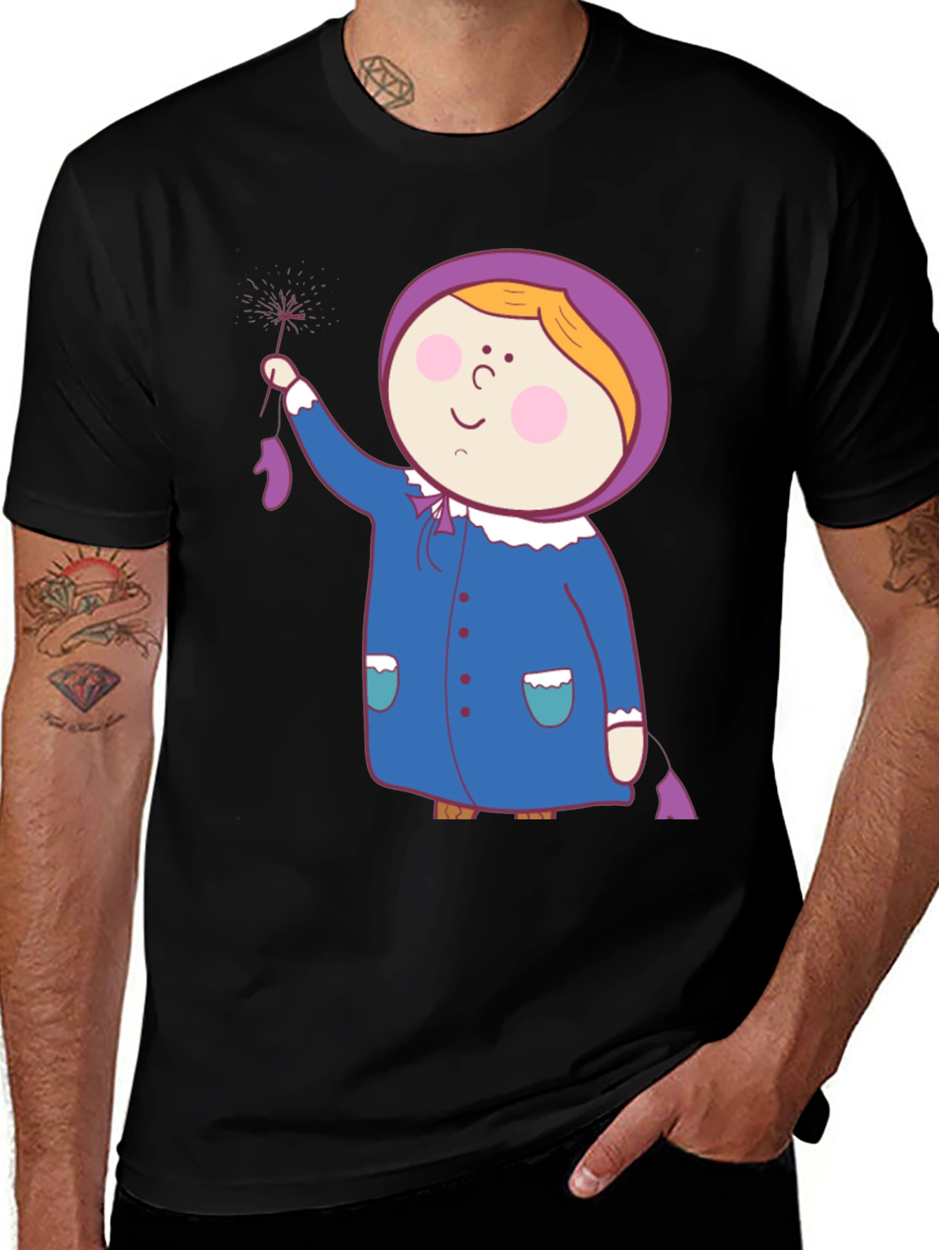 Variant 3 of Sparkler Girl Graphic Tee - Fun Cartoon Design
