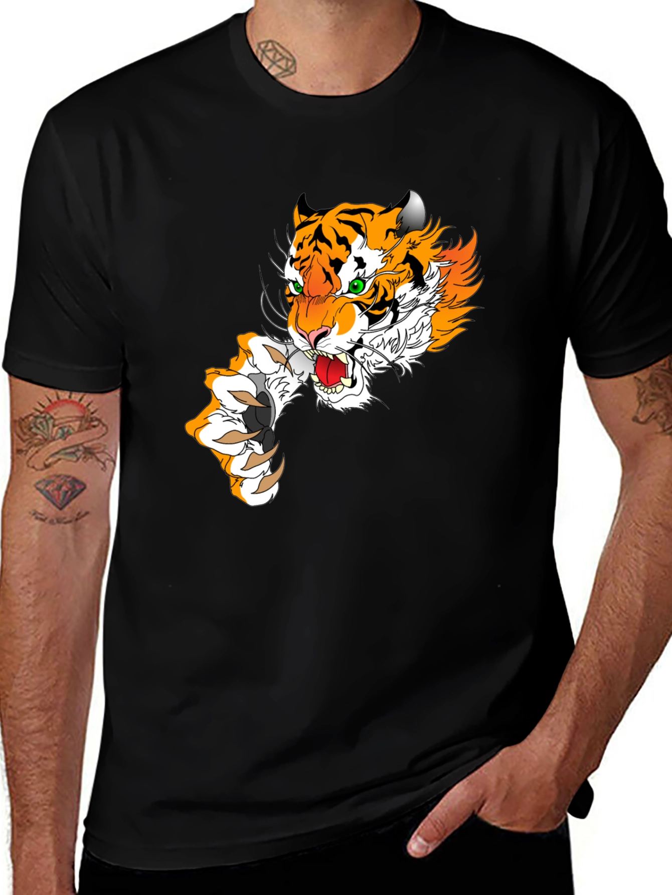 Black Tiger Graphic Print Men's T-Shirt - Black main image