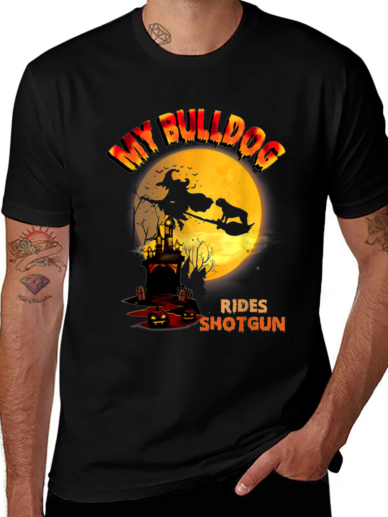 Bulldog Rides Shotgun Halloween T-Shirt