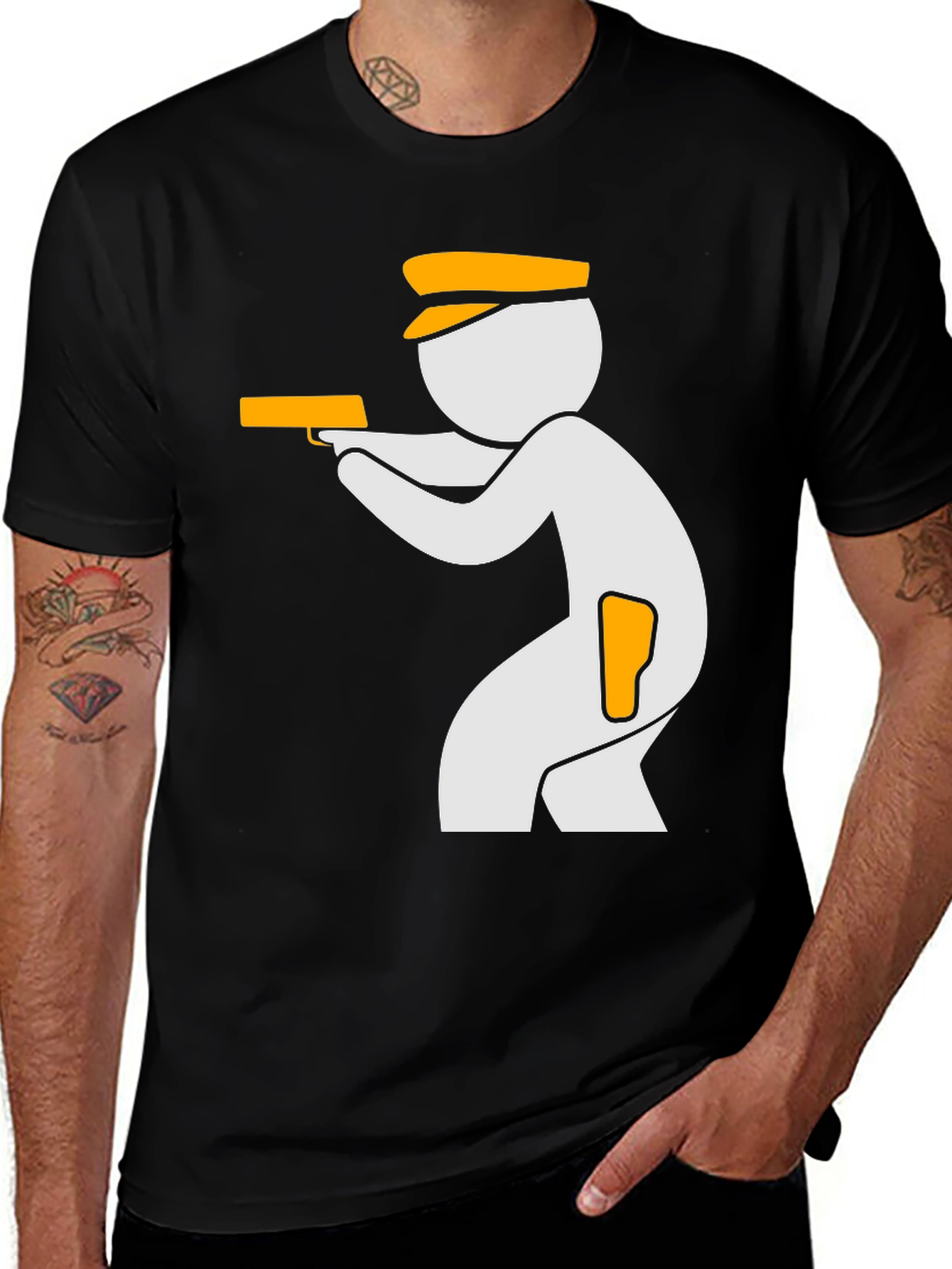 Variant 29 of Police Stick Figure Graphic Black T-Shirt