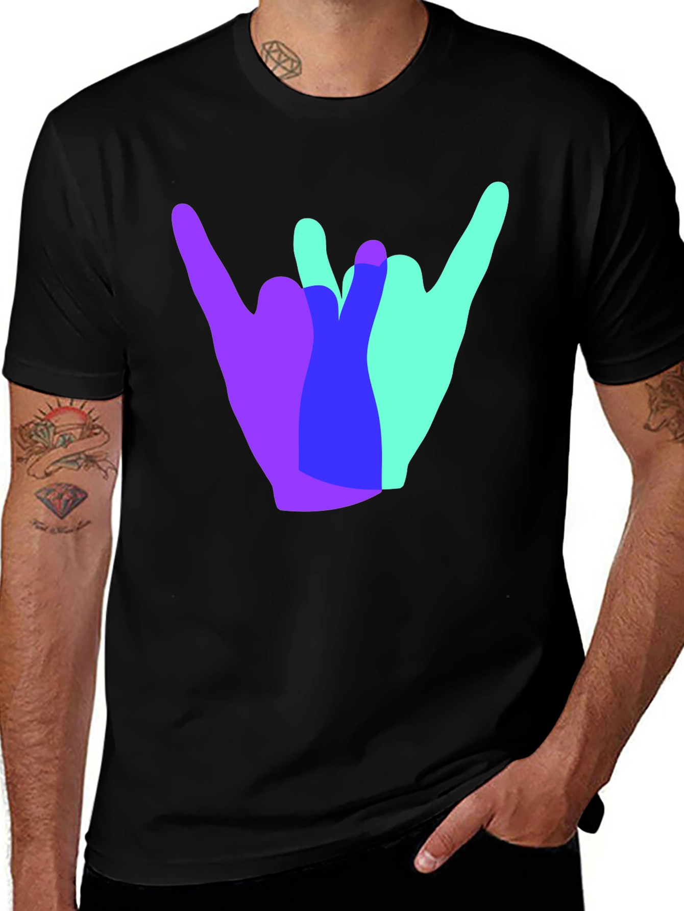 Variant 13 of Shaka Hand Sign Graphic Tee - Casual Black T-Shirt