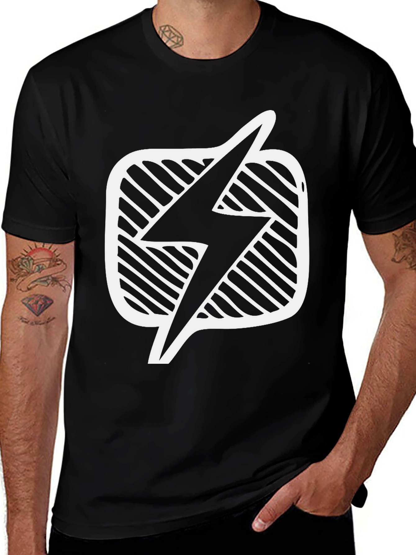 Variant 11 of Men's Black T-Shirt with Lightning Bolt Graphic