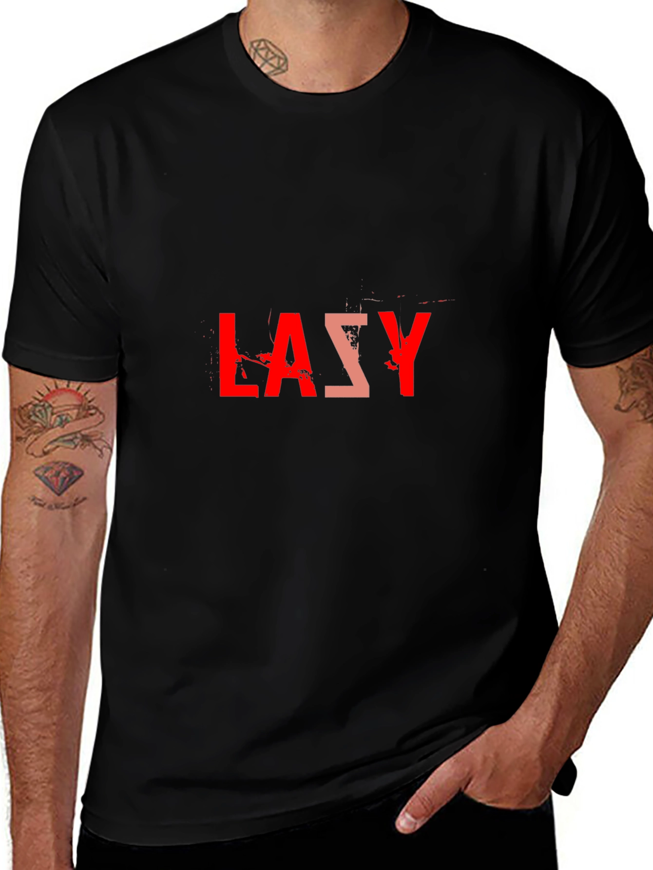 Lazy Graphic Tee - Black Cotton Blend Casual T-Shirt