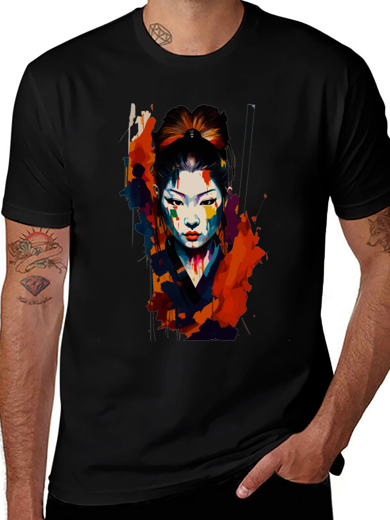Variant 3 of Geisha Art Graphic Tee - Unique Colorful Design