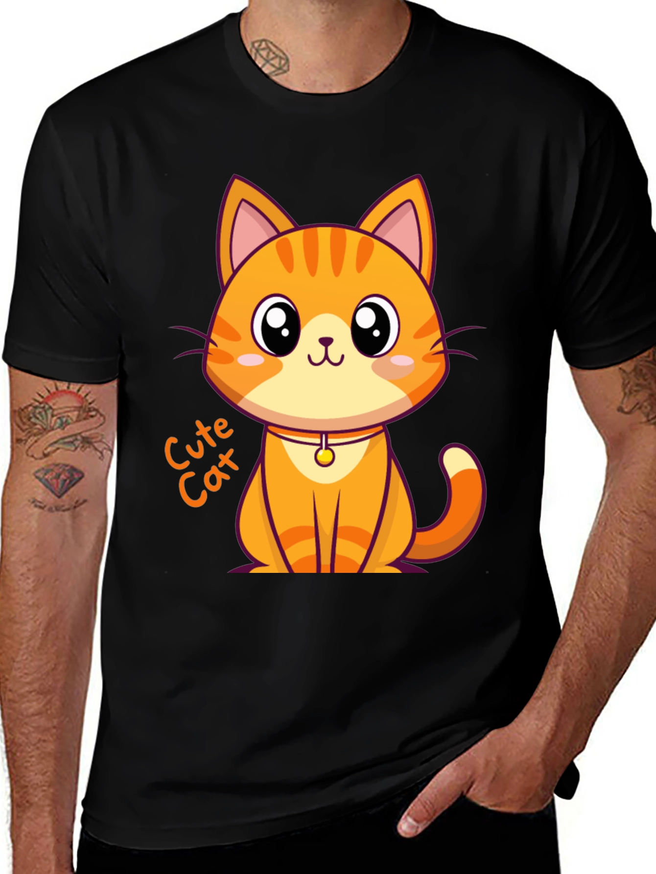 Variant 14 of Cute Cat Graphic Tee - Black Unisex T-Shirt