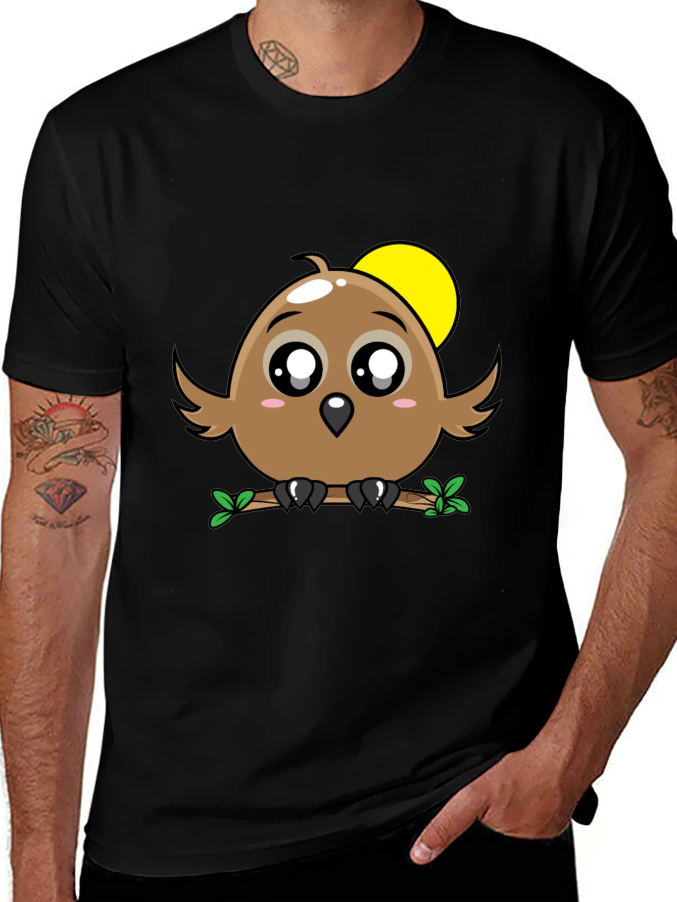 Variant 22 of Cute Cartoon Bird Graphic Tee - Black T-Shirt