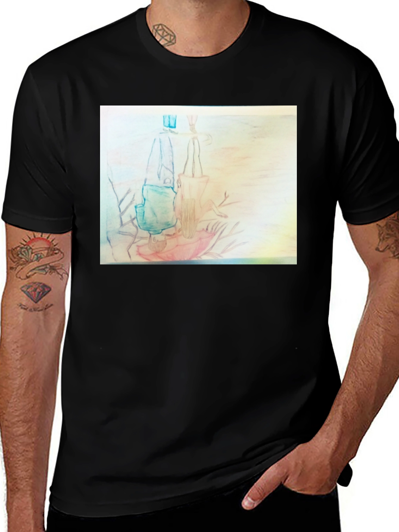Black Unique Graphic Tee - Pencil Art Design main image