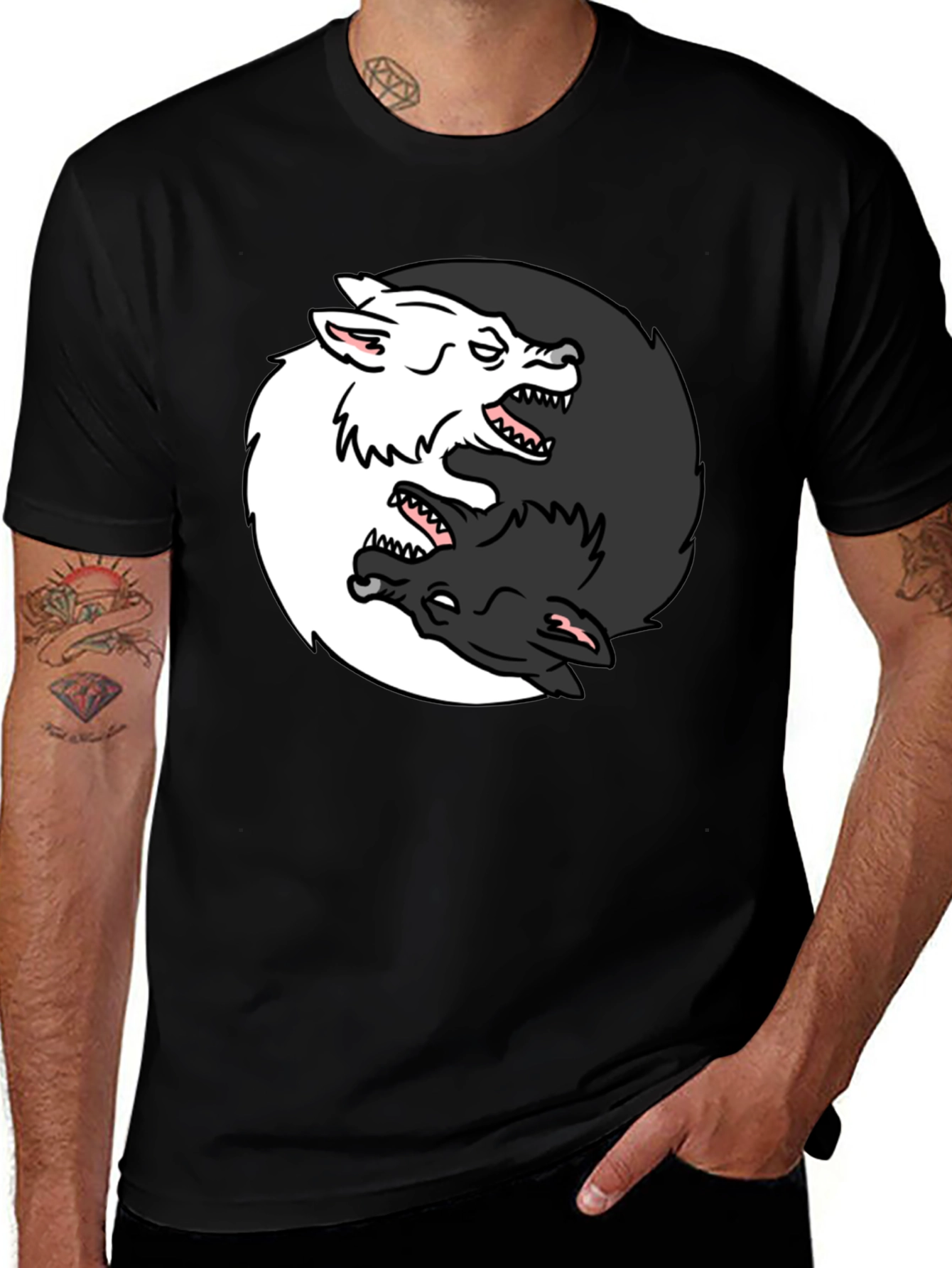 Black Yin Yang Wolves Graphic Tee - Black main image