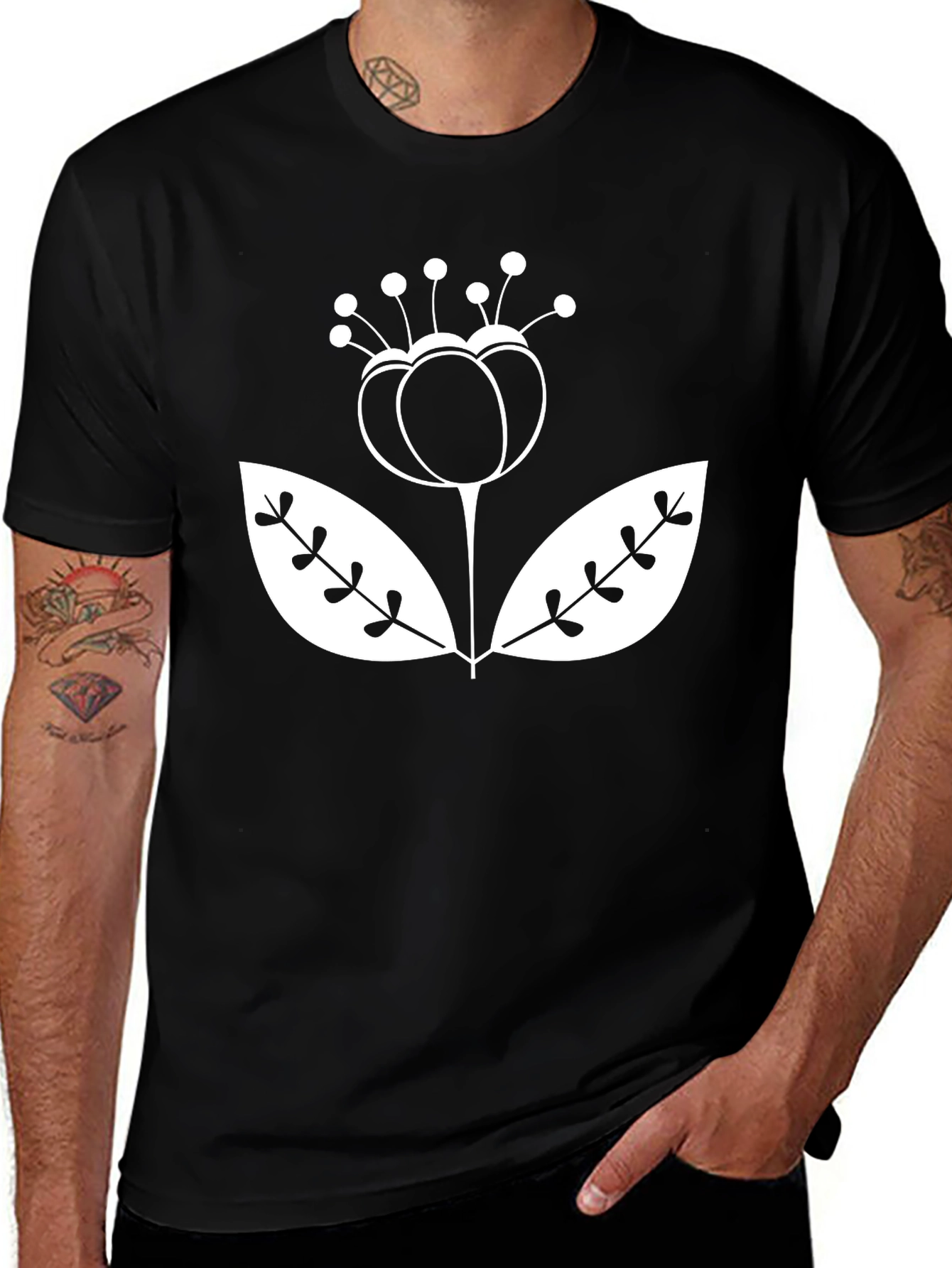 Variant 23 of Stylish Floral Graphic Tee - Black