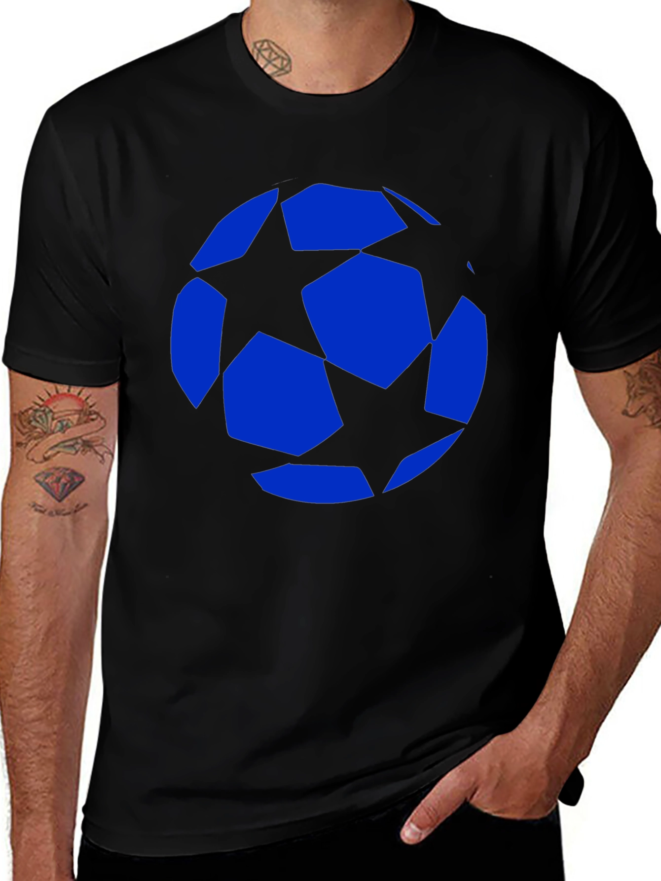Stylish Soccer Ball Star Graphic T-Shirt - Black