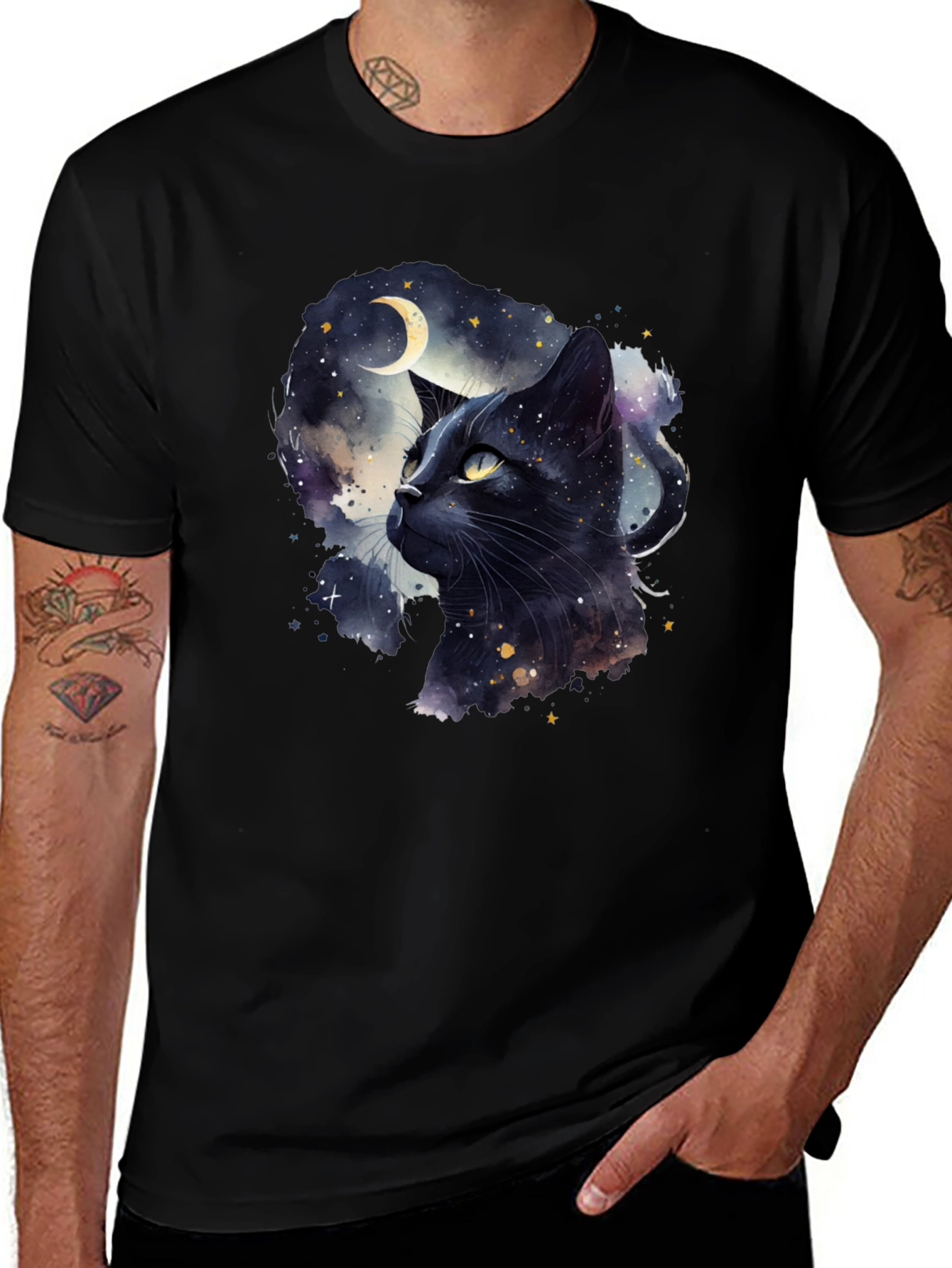 Black Cat Moon Stars Graphic Tee