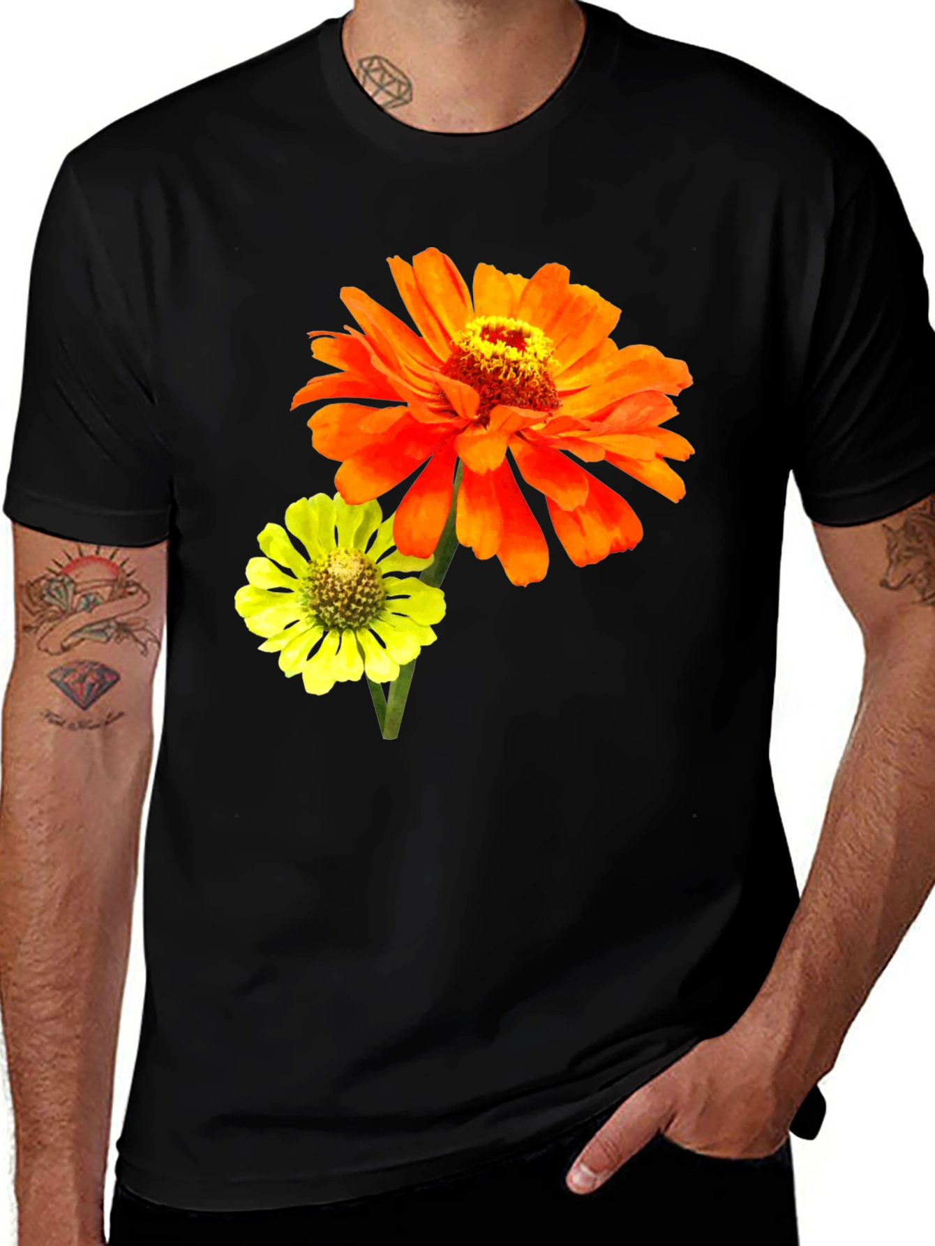 Variant 16 of Floral Print Black T-Shirt