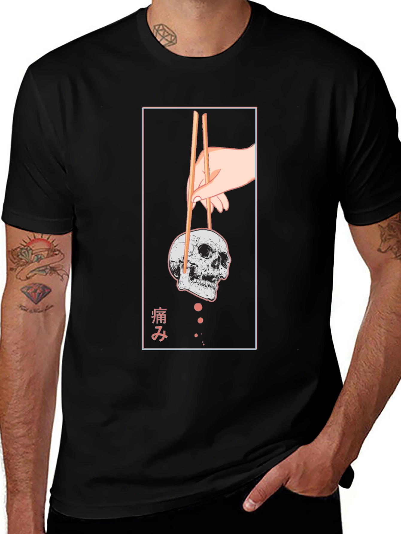 Variant 18 of Skull Chopsticks Graphic Tee - Unique Design