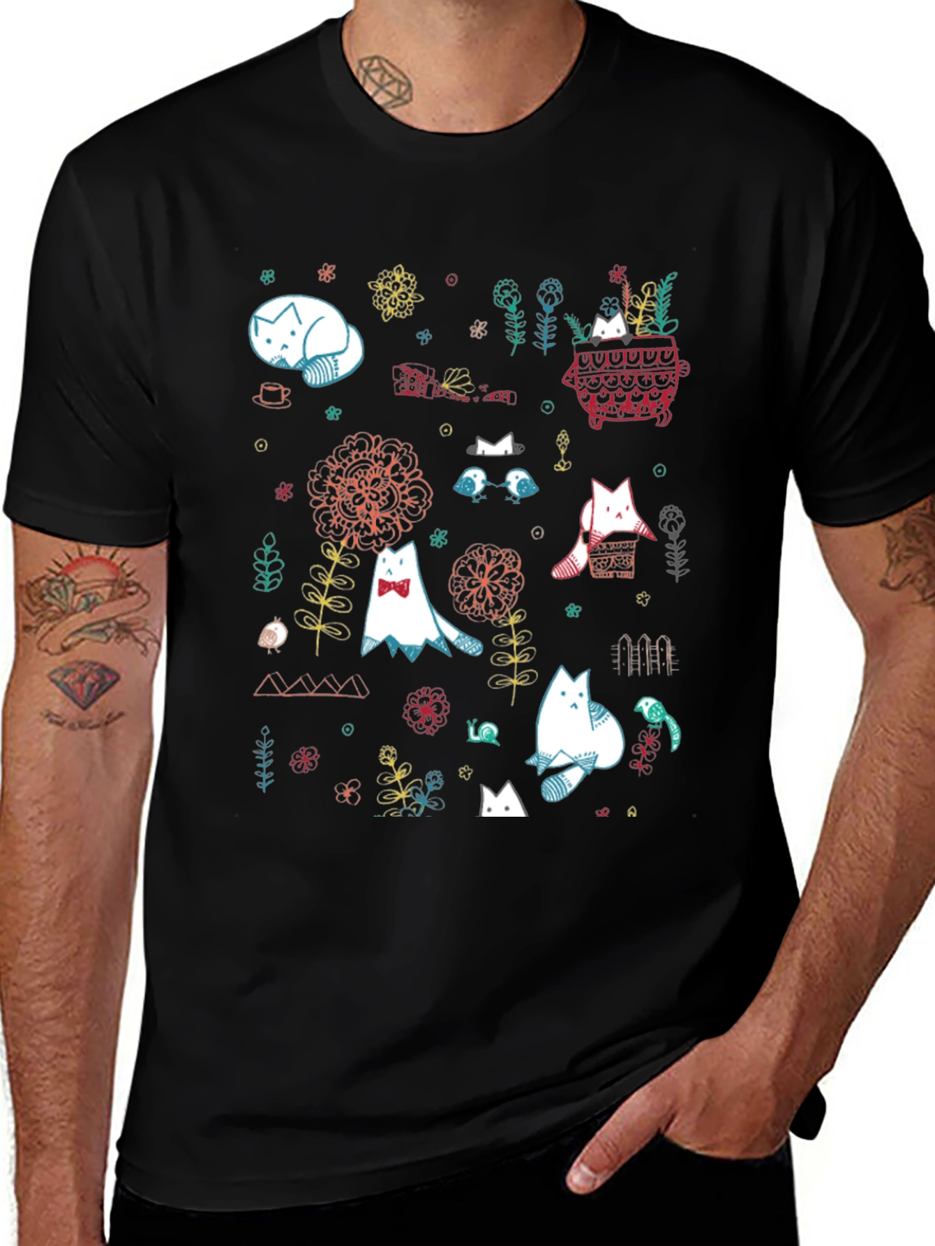 Variant 19 of Cat Garden Graphic Tee - Black
