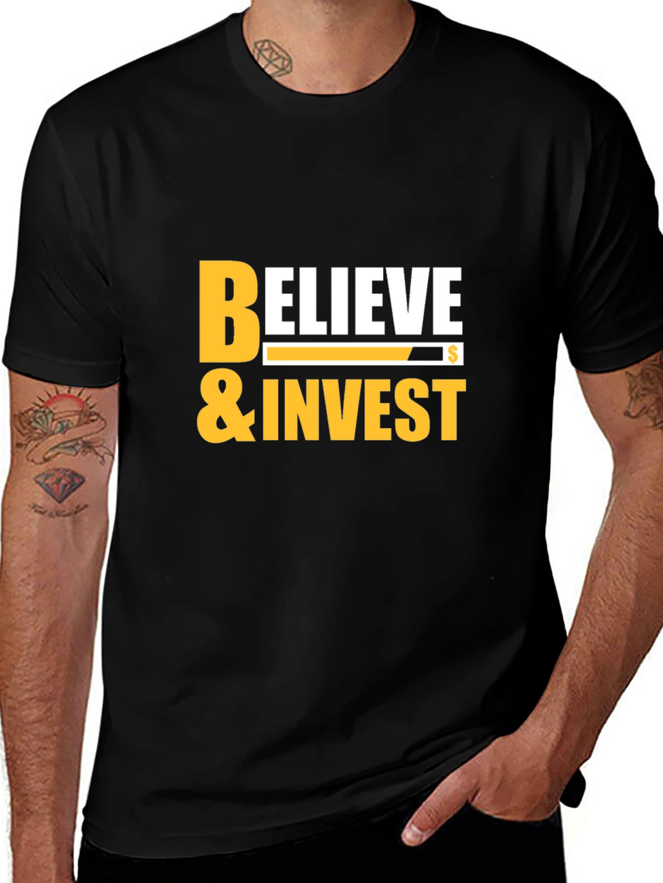 Variant 5 of Believe & Invest Black Graphic T-Shirt