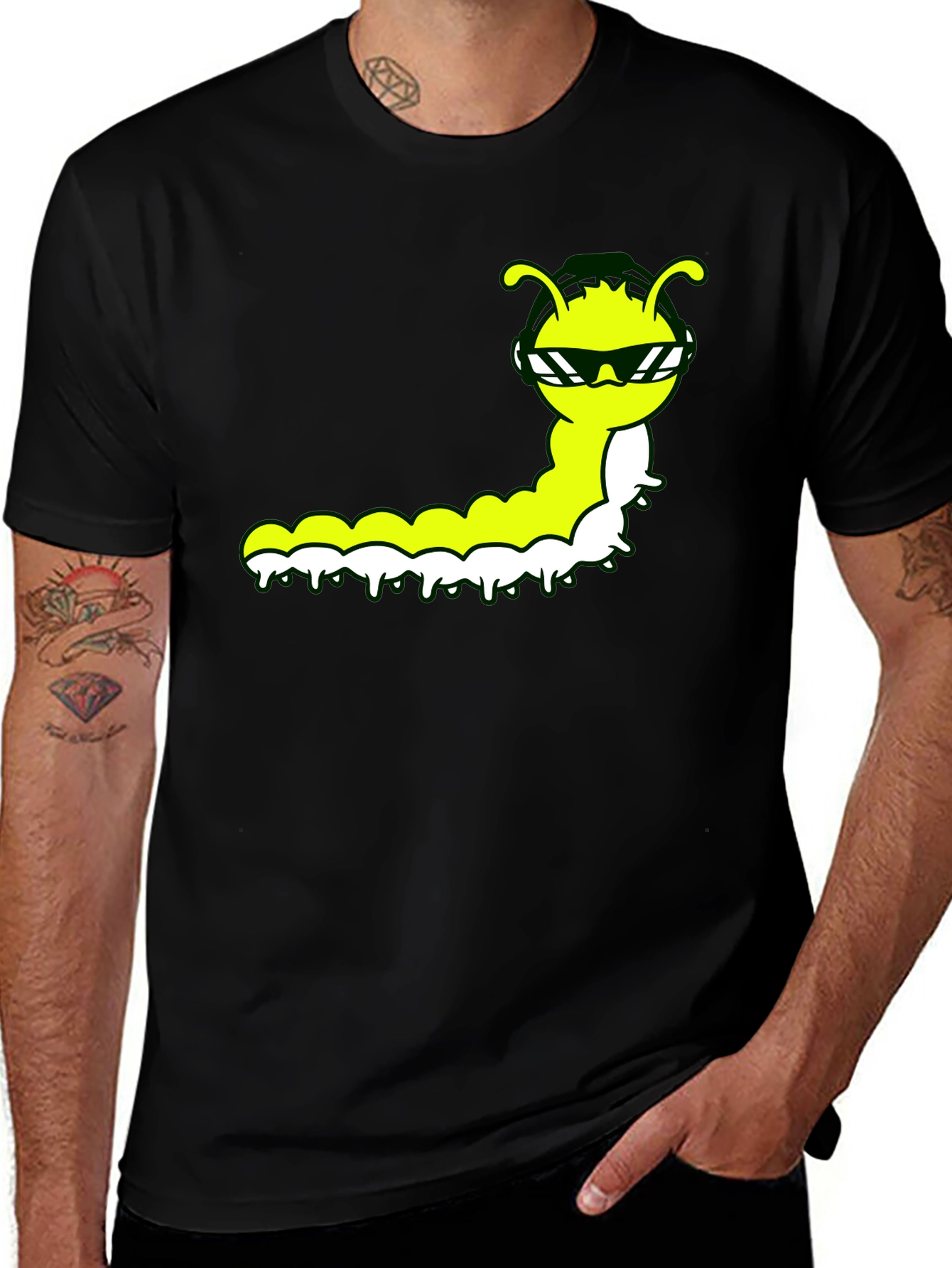 Variant 7 of Cool Caterpillar Graphic Tee - Black Cotton Shirt