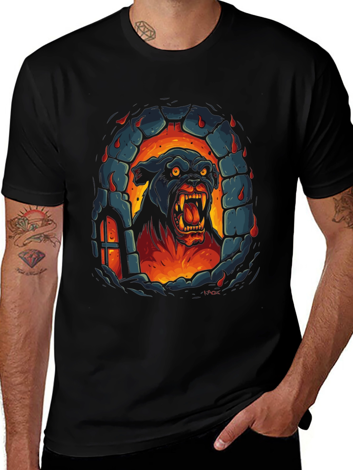 Fiery Feline Graphic Tee - Black T-Shirt