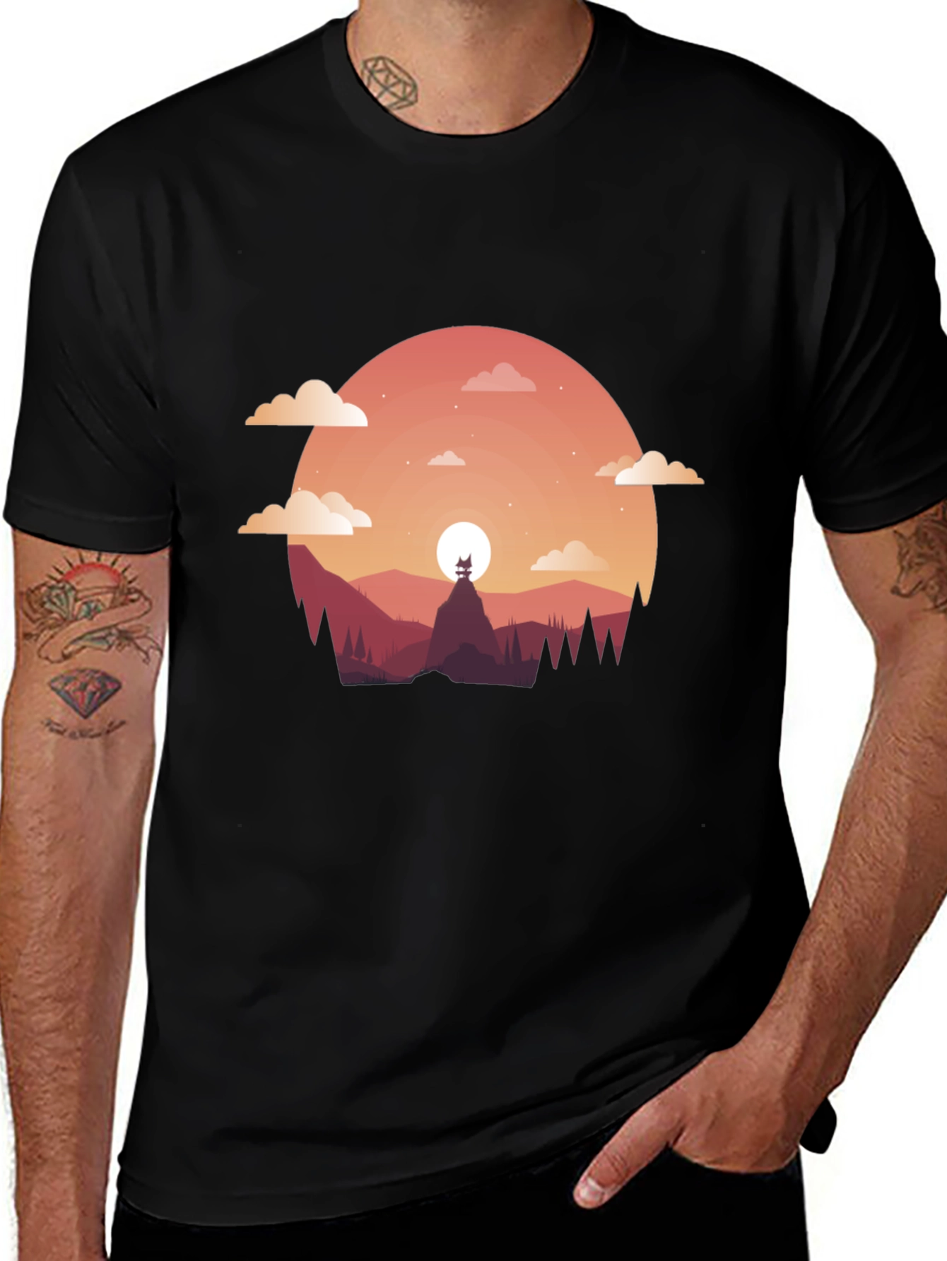 Sunset Silhouette Graphic Tee - Men's Black T-Shirt