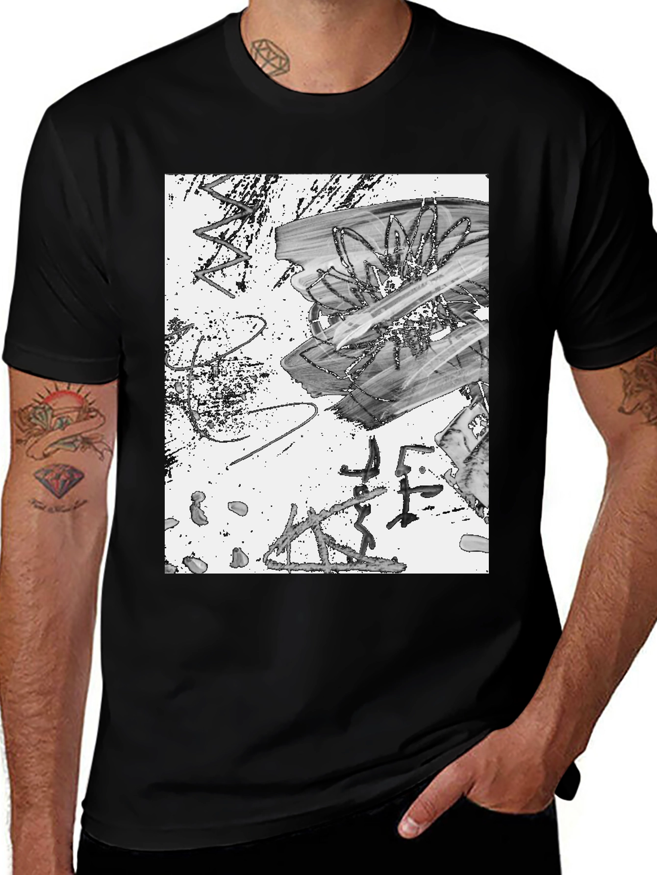 Variant 22 of Abstract Art Graphic Print Black T-Shirt