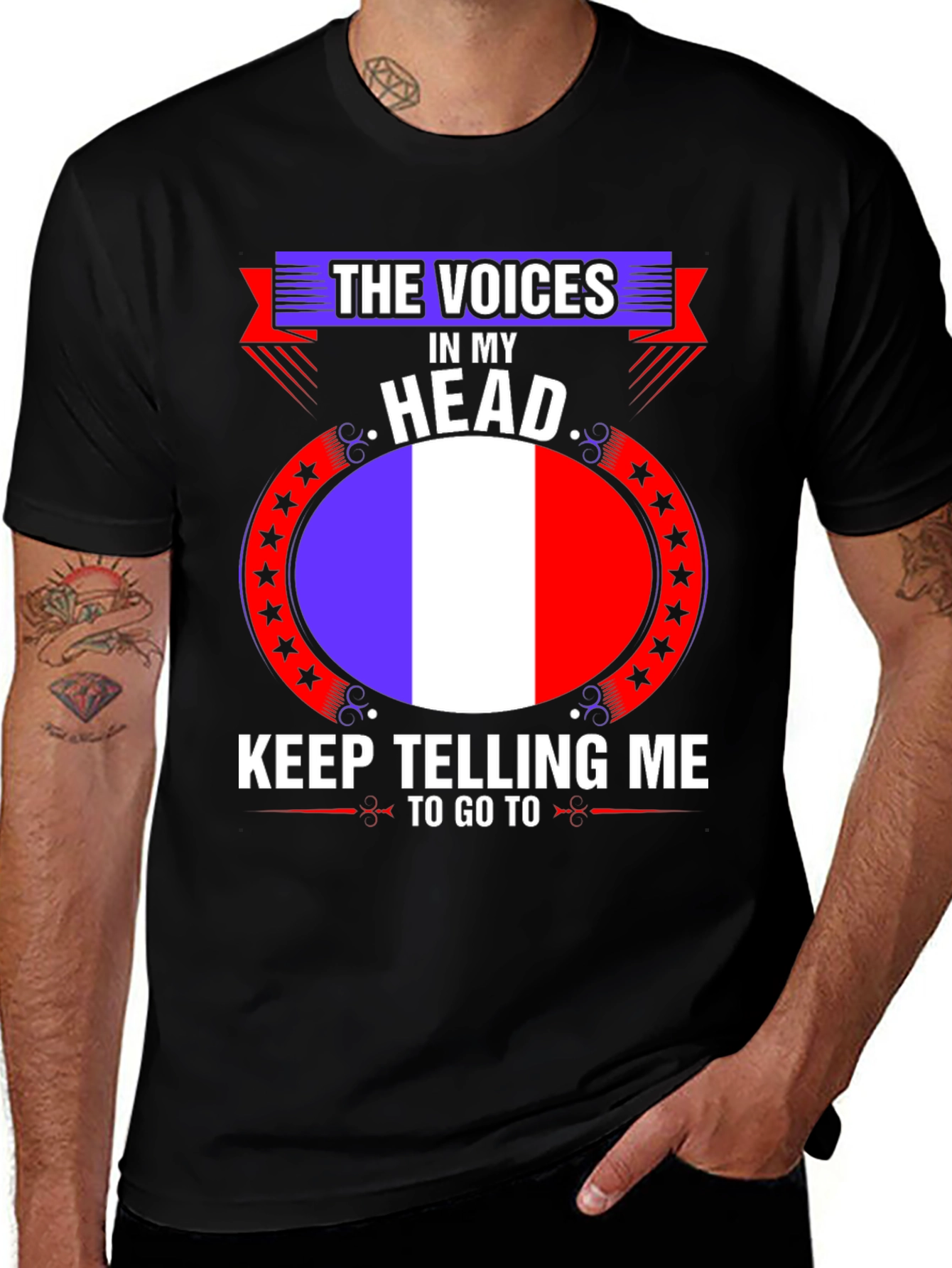 Variant 14 of France Flag Voices in My Head T-Shirt