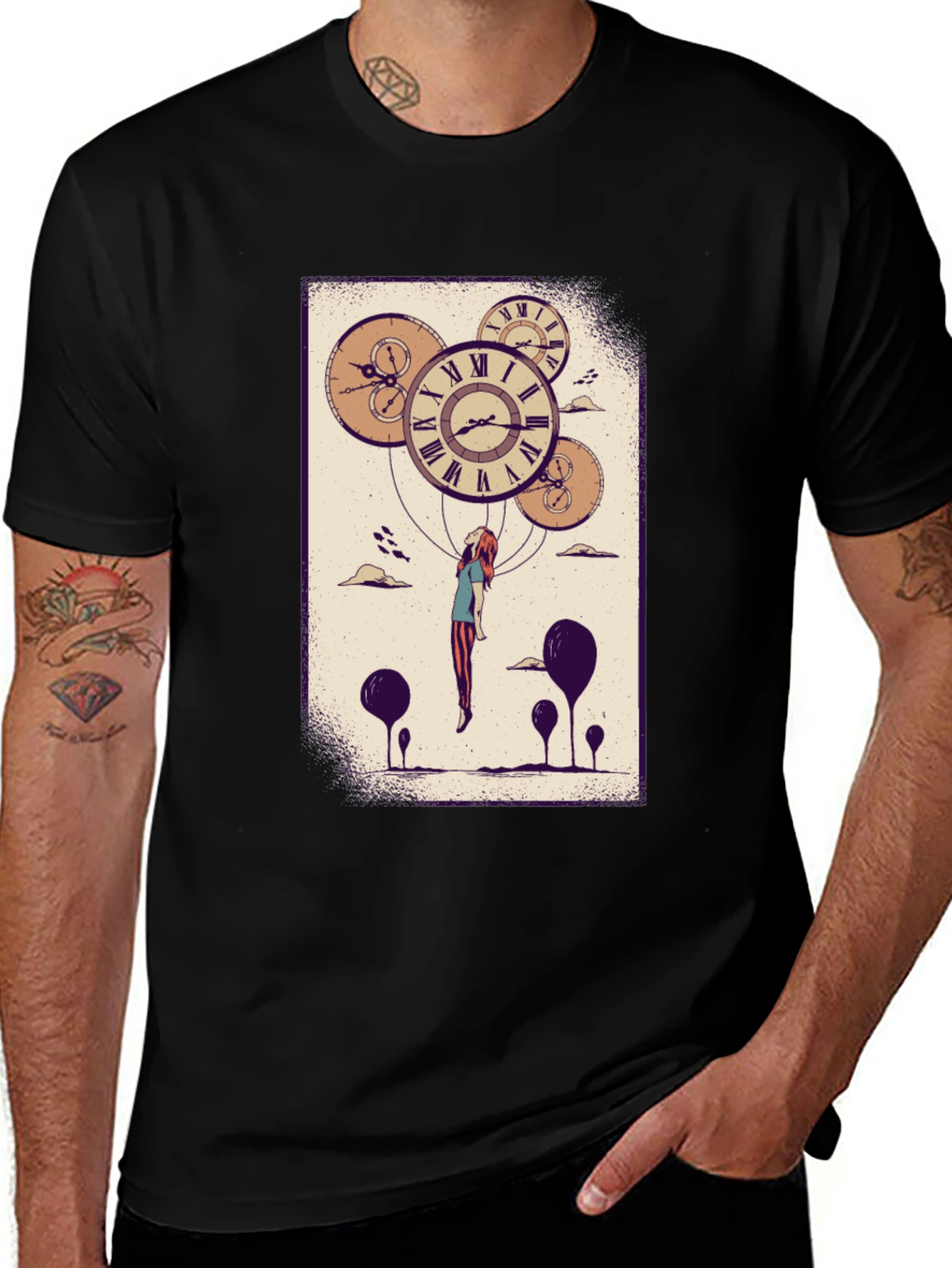 Variant 22 of Time Flies Graphic Tee - Black Cotton Blend T-Shirt