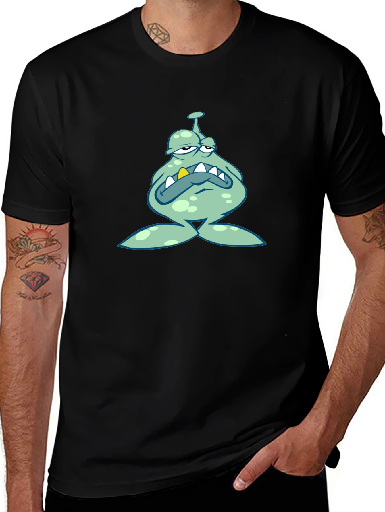 Variant 21 of Grumpy Cartoon Monster Graphic Black T-Shirt