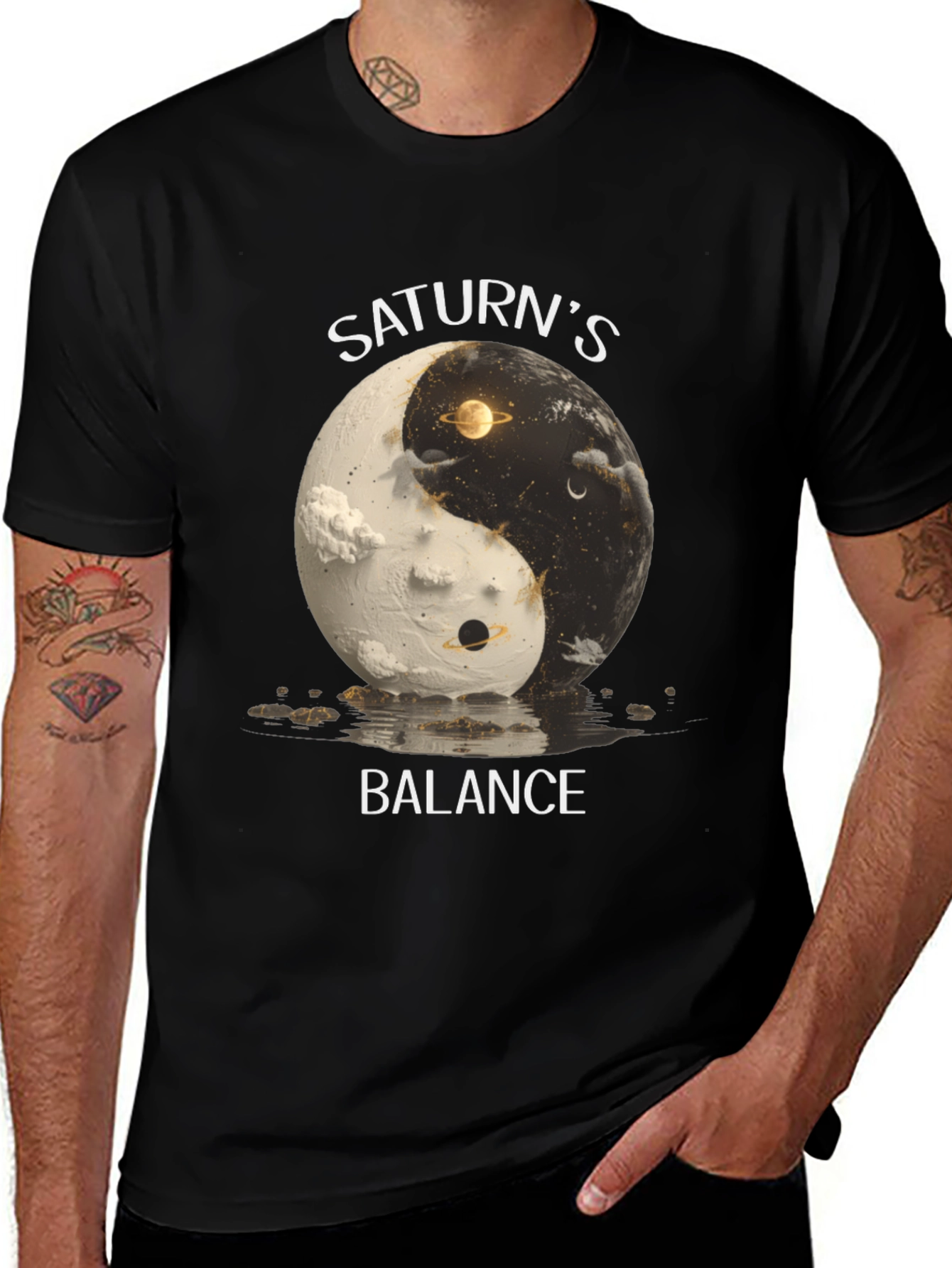 Saturn's Balance Graphic T-Shirt - Yin Yang Design