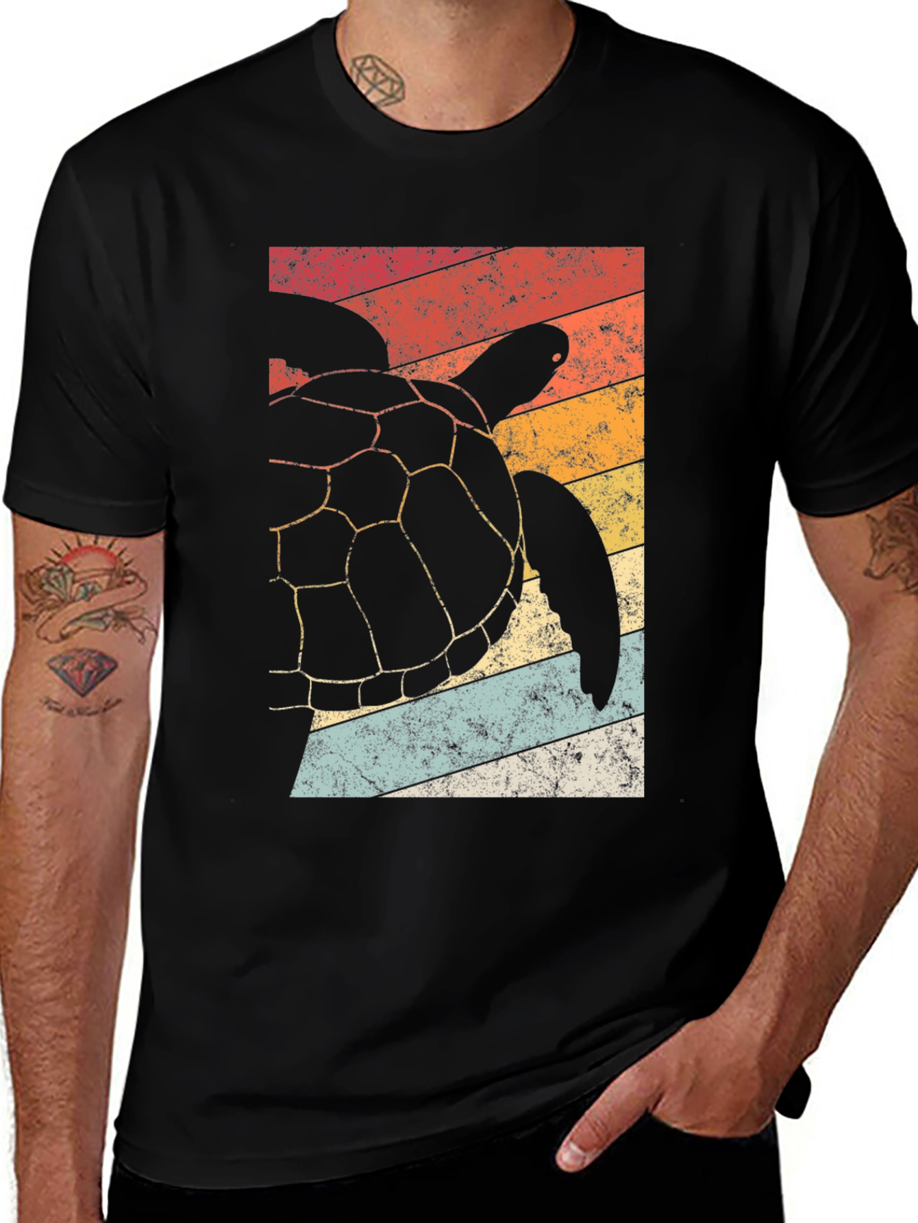 Variant 2 of Retro Sea Turtle Graphic Tee - Black