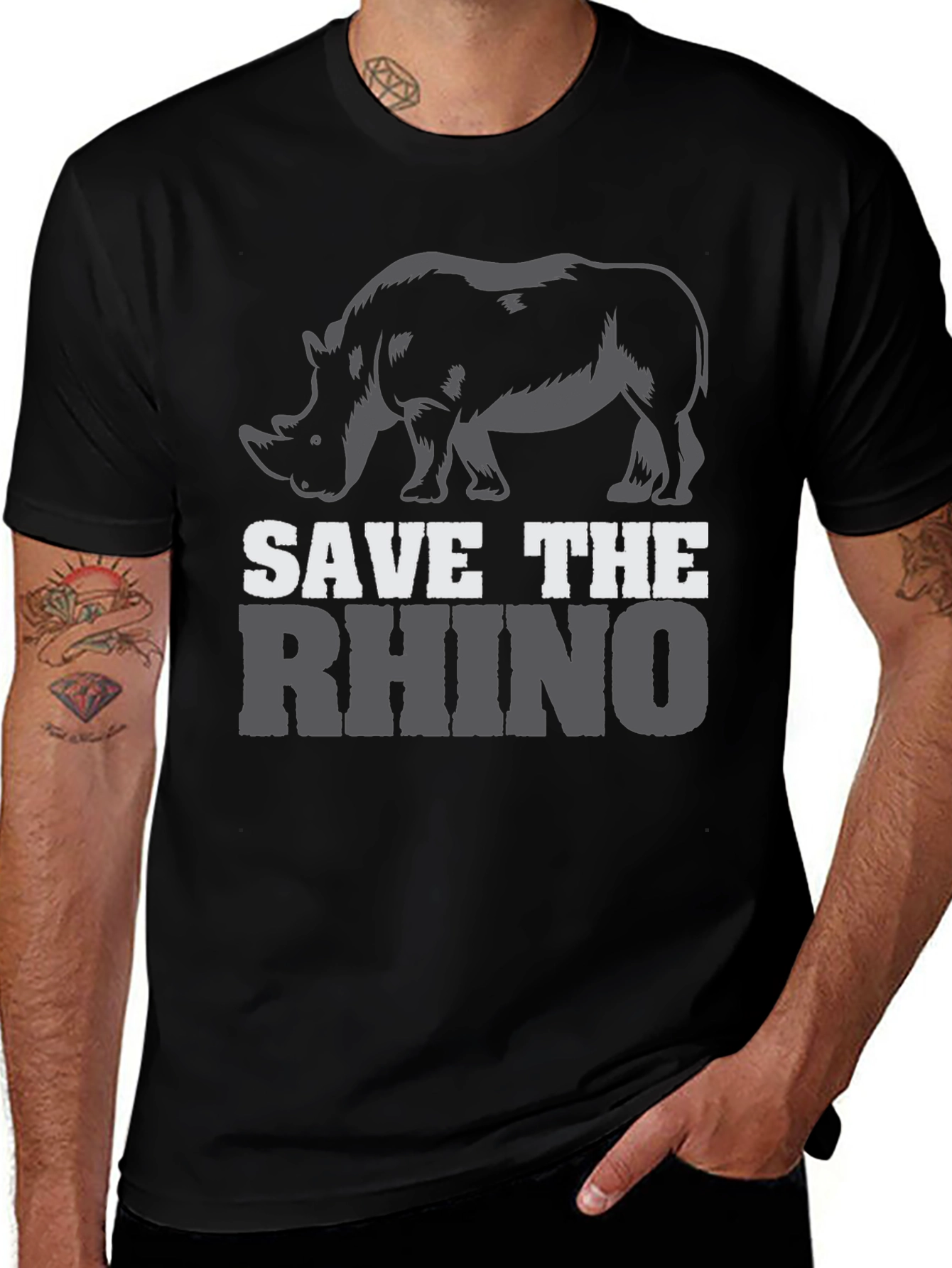 Variant 6 of Save the Rhino Graphic Tee - Black Cotton