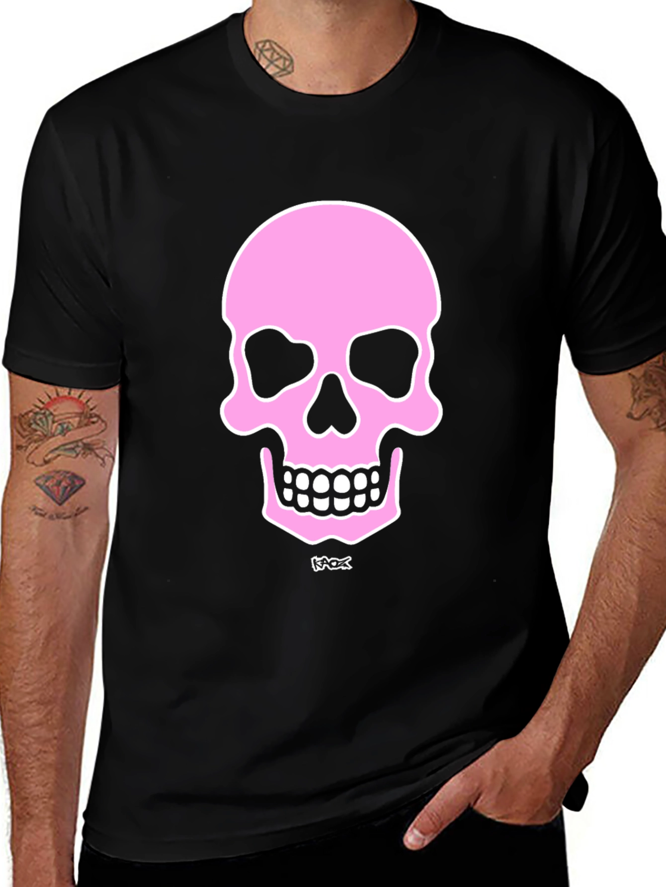 Variant 8 of Pink Skull Graphic Black T-Shirt
