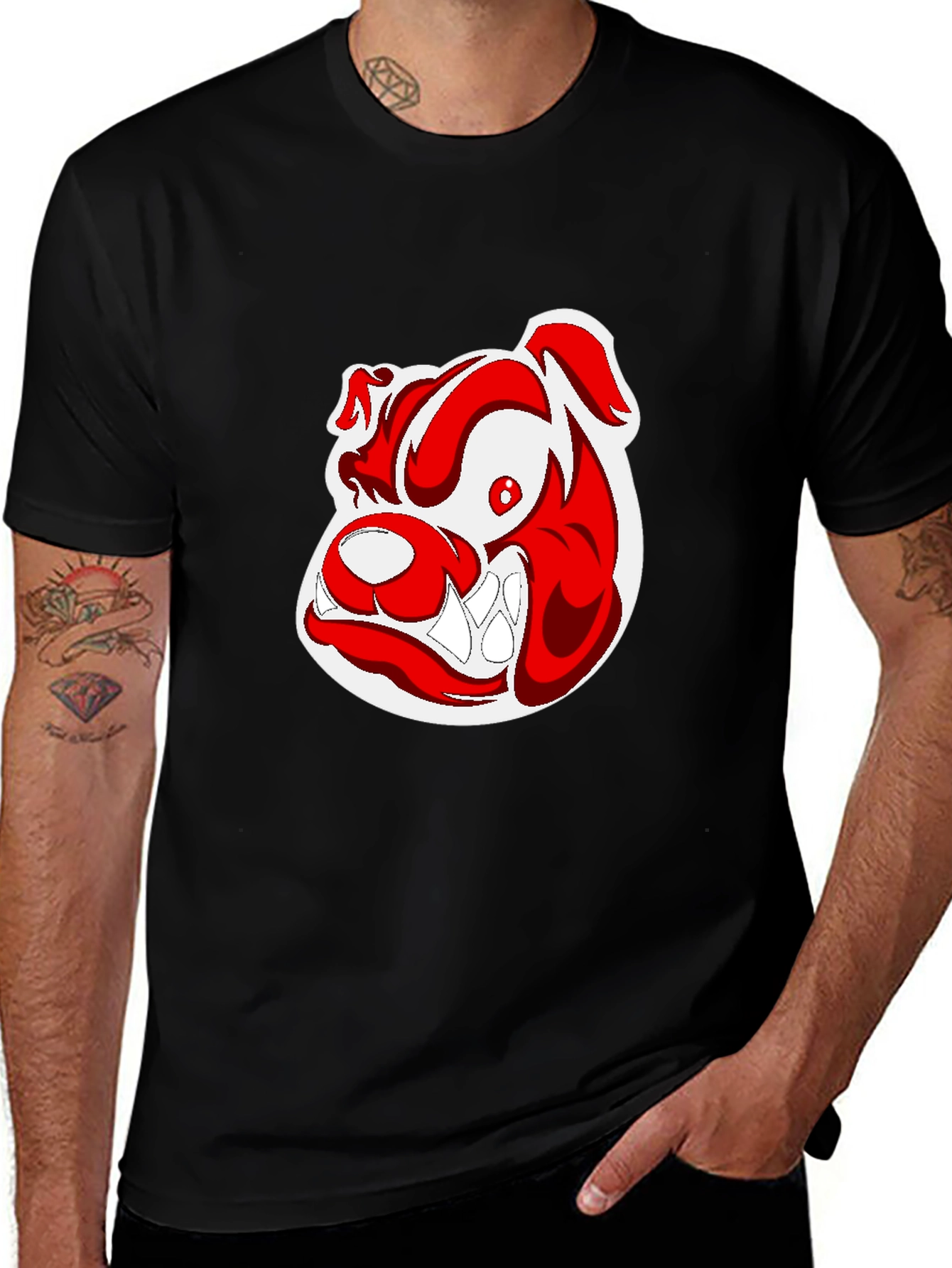 Variant 9 of Black T-Shirt with Cartoon Bulldog Graphic