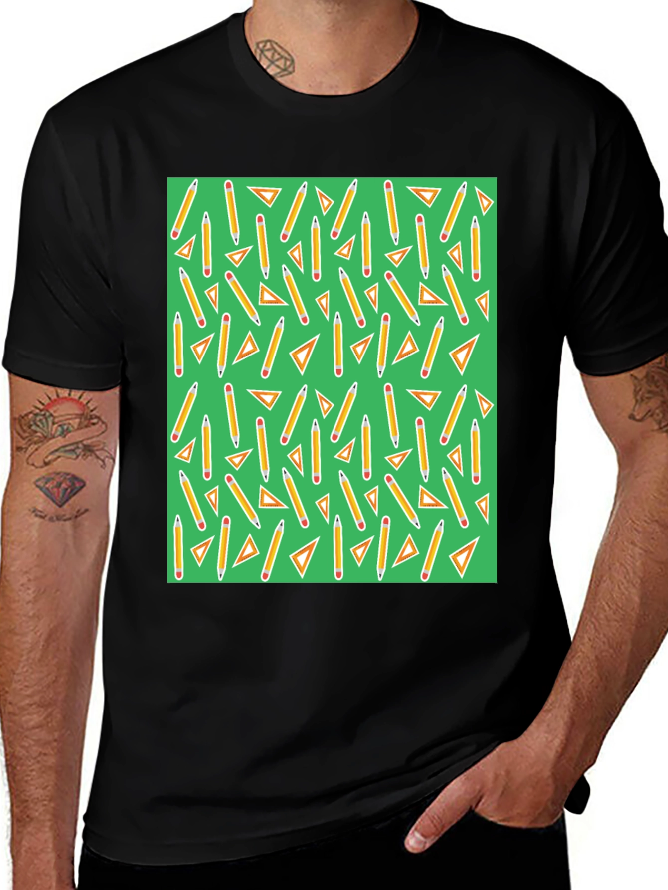 Pencil & Triangle Pattern T-Shirt