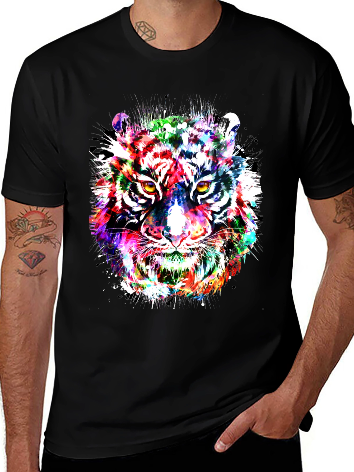 Variant 25 of Vibrant Watercolor Tiger Graphic Tee - Black