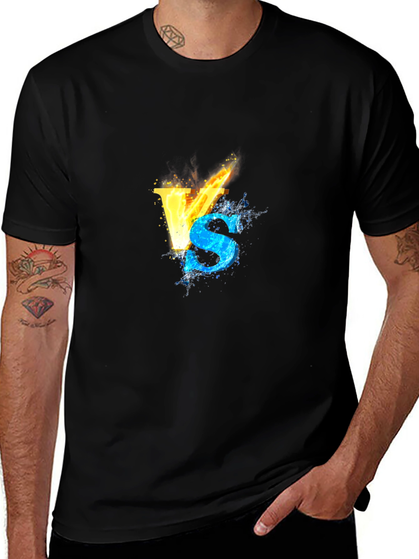 Fire VS Water Graphic Black T-Shirt